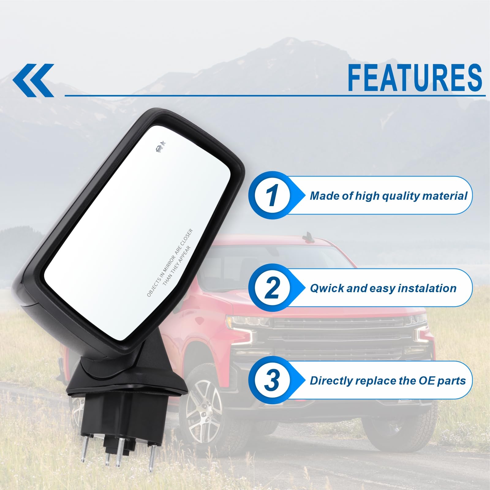 Lqito Right Passenger Side Mirror Compatible With 2019-2025 Chevy Silverado 1500 With Power Folding Heated Turn Signal Puddle Li