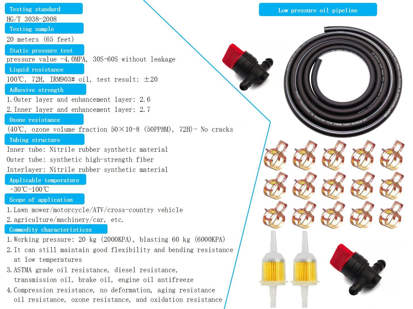 9.85 Foot 5/16 Inch Id Fuel Line Set With15 Pcs 2/5' Id Hose Clamps 2 Pcs 5/16 Inch Fuel Filters And 2 Pcs 1/4 Fuel Shut Off Valve For Use In Mowers Tractors Snow Blowers Dirt Bikes Small Engines