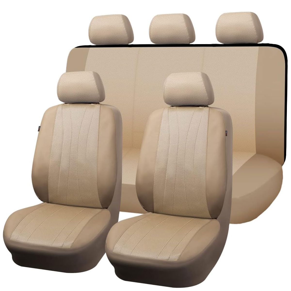Flying Banner car seat Covers Set airmesh Breathable Fashion Easy Bench Split Protectors Sport Fashion (Beige & Beige, Full Set 