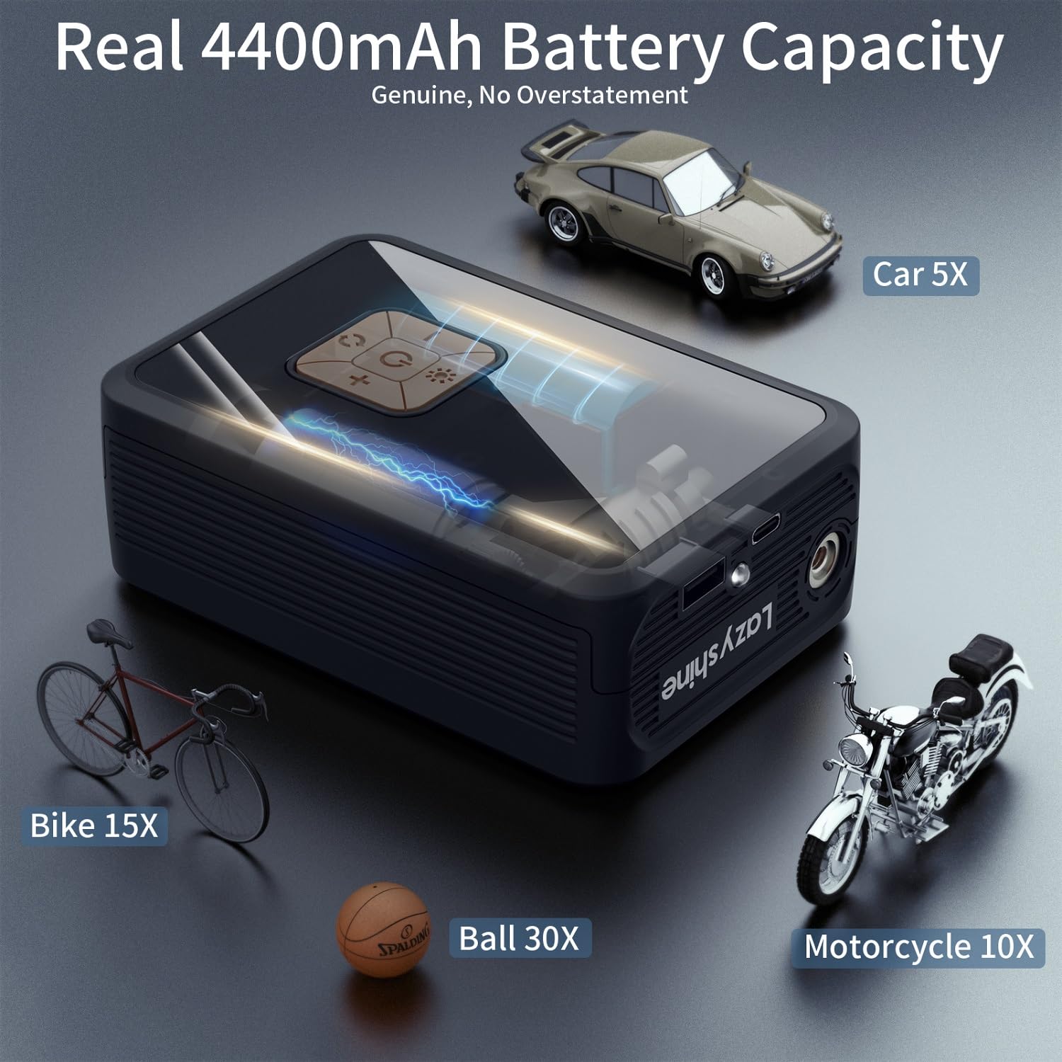 Lazyshine Portable Air Pump For Car Tires, 150 Psi Tire Inflator Cordless With Led Light, Rechargeable Auto Shut-Off Air Compres