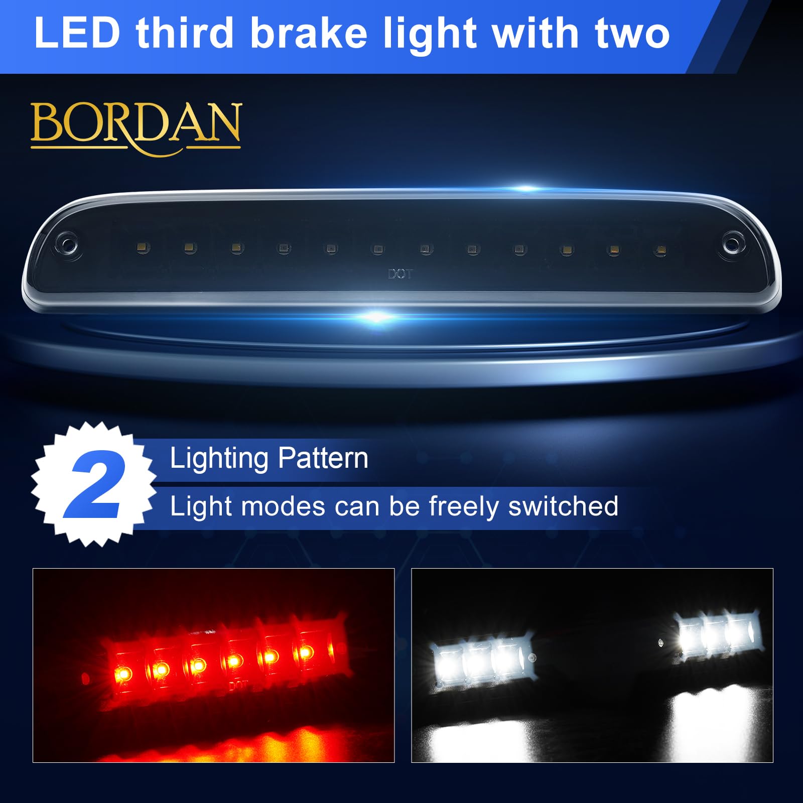 Led 3Rd Third Brake Light Compatible With 1999-2016 Ford F250 F350 F450 F550 Super Duty Ranger, Tail High Mount Stop Light Rear