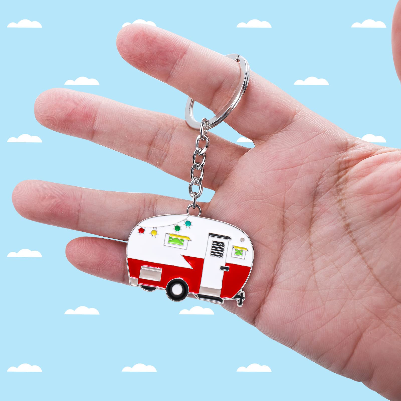 2 Pieces Camper Keychain, Rv Camper Keyring Camper Accessories For Travel Trailers Retro Camping Car Keychain Cute Keychains Red