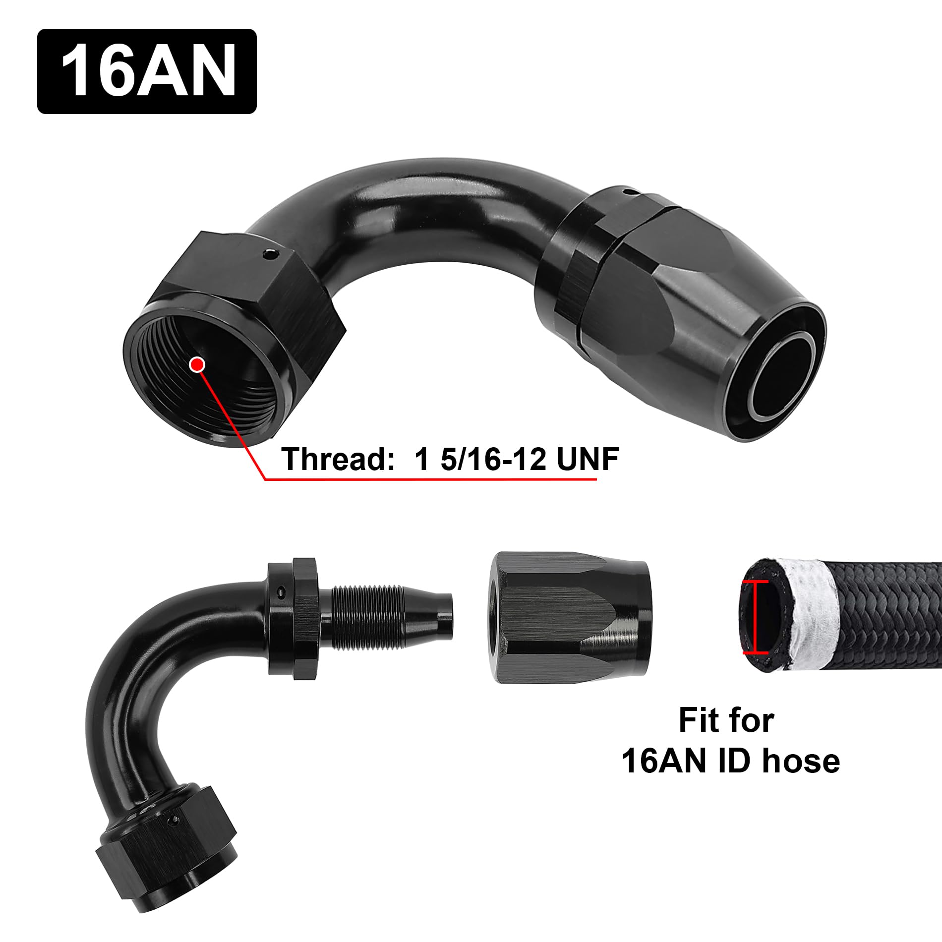 Evil Energy 16An Hose End Fitting 120 Degree Swivel For Cpe Braided Fuel Hose Black