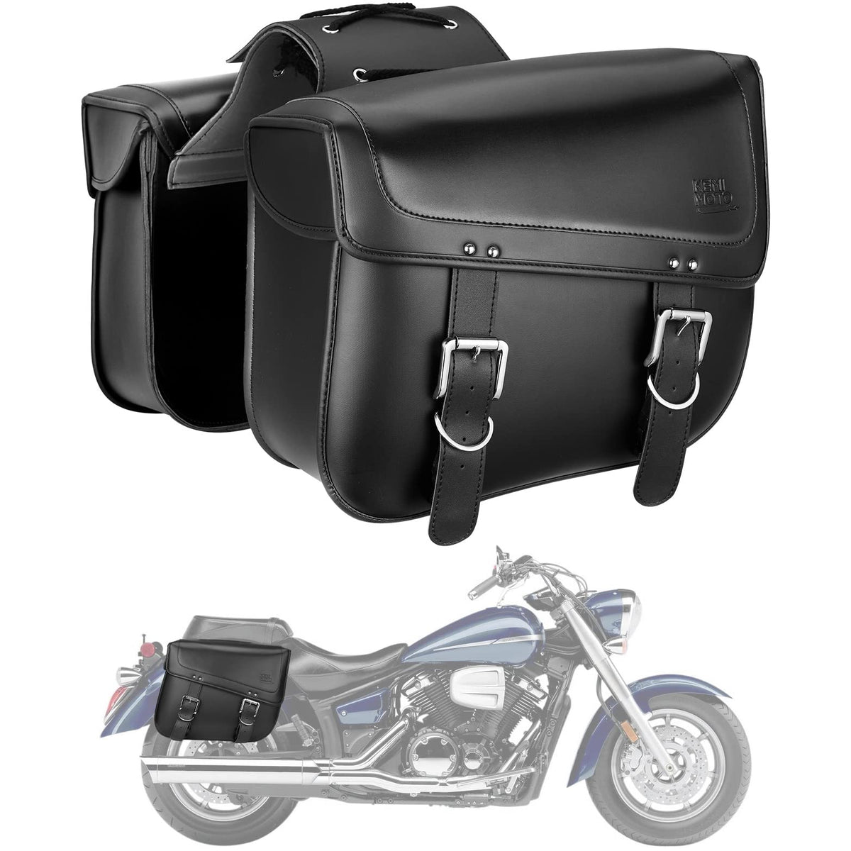 Kemimoto Motorcycle Saddlebags, 30L Large Capacity Saddle Bags Motorcycles, Pu Leather Motorcycle Luggage Bag For Sportster Soft
