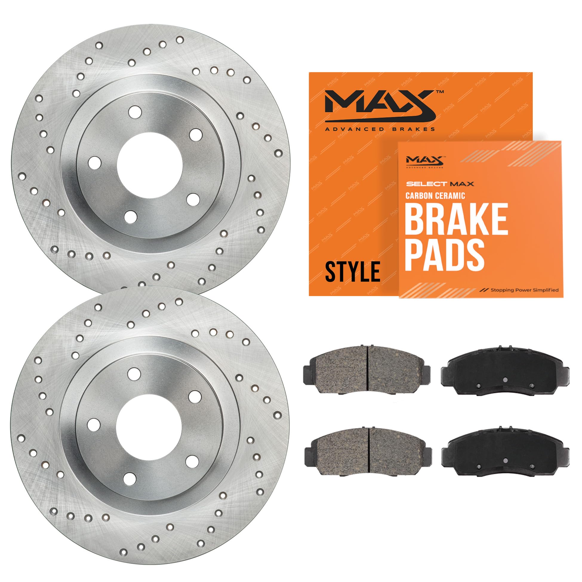 Max Advanced Brakes Rear Brake Kit Compatible With 2017 2018 2019 Buick Envision FWD Replacement Cross Drilled Disc Brake Rotors