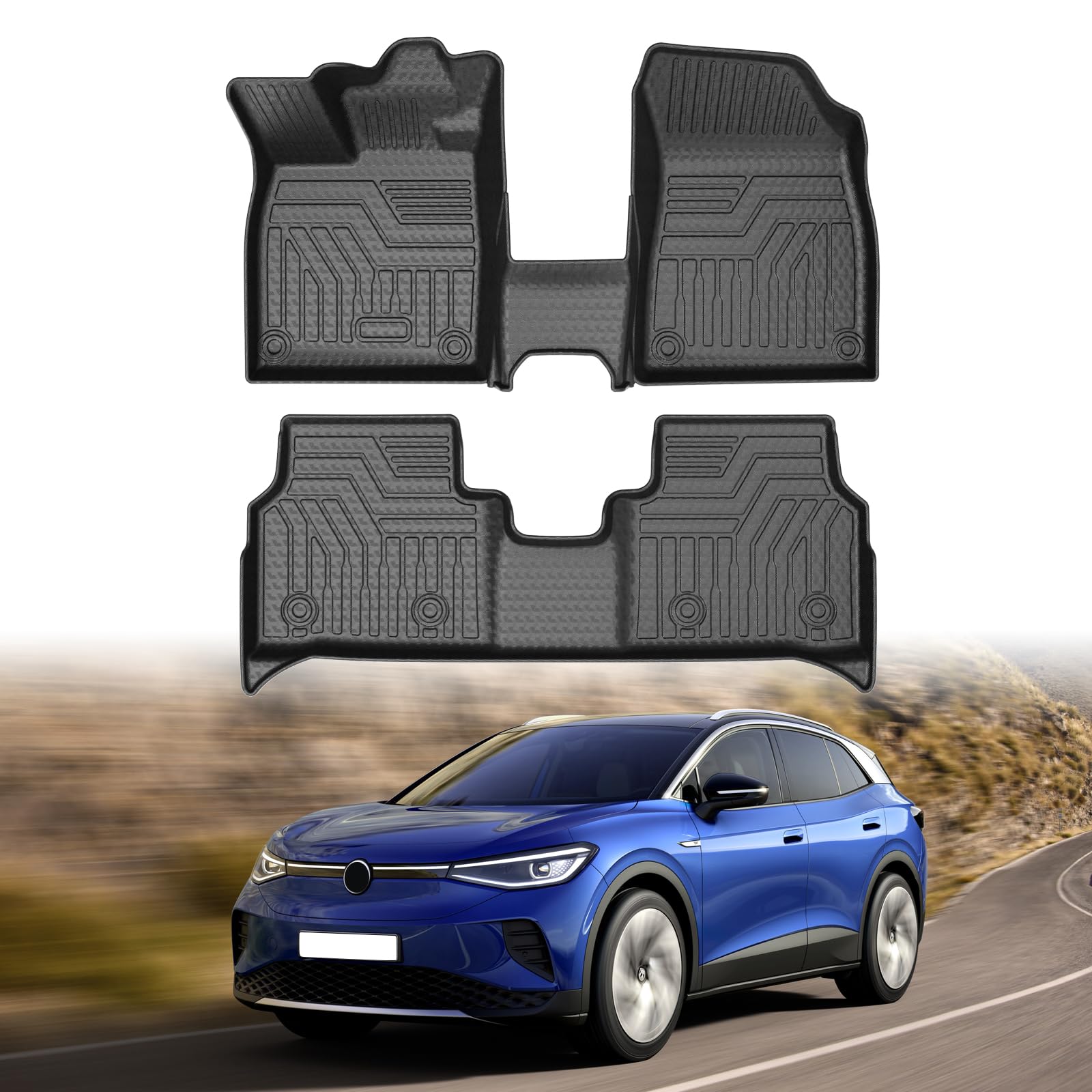 Mixsuper Floor Mats for Volkswagen ID.4 2021-2024 2025 2026, All Weather Floor Liners for VW ID4 Accessories 1st & 2nd Row Set B
