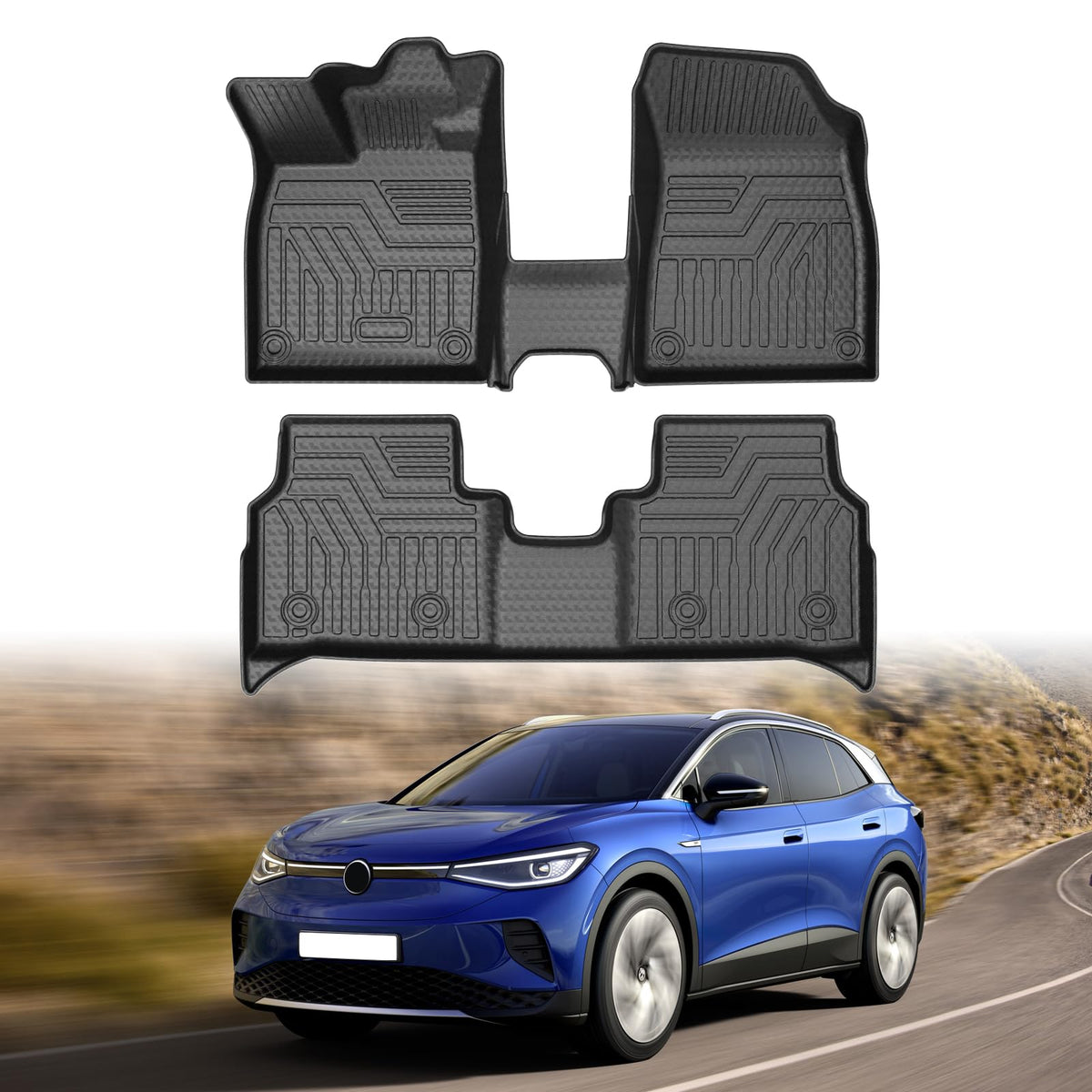 Mixsuper Floor Mats for Volkswagen ID.4 2021-2024 2025 2026, All Weather Floor Liners for VW ID4 Accessories 1st & 2nd Row Set B