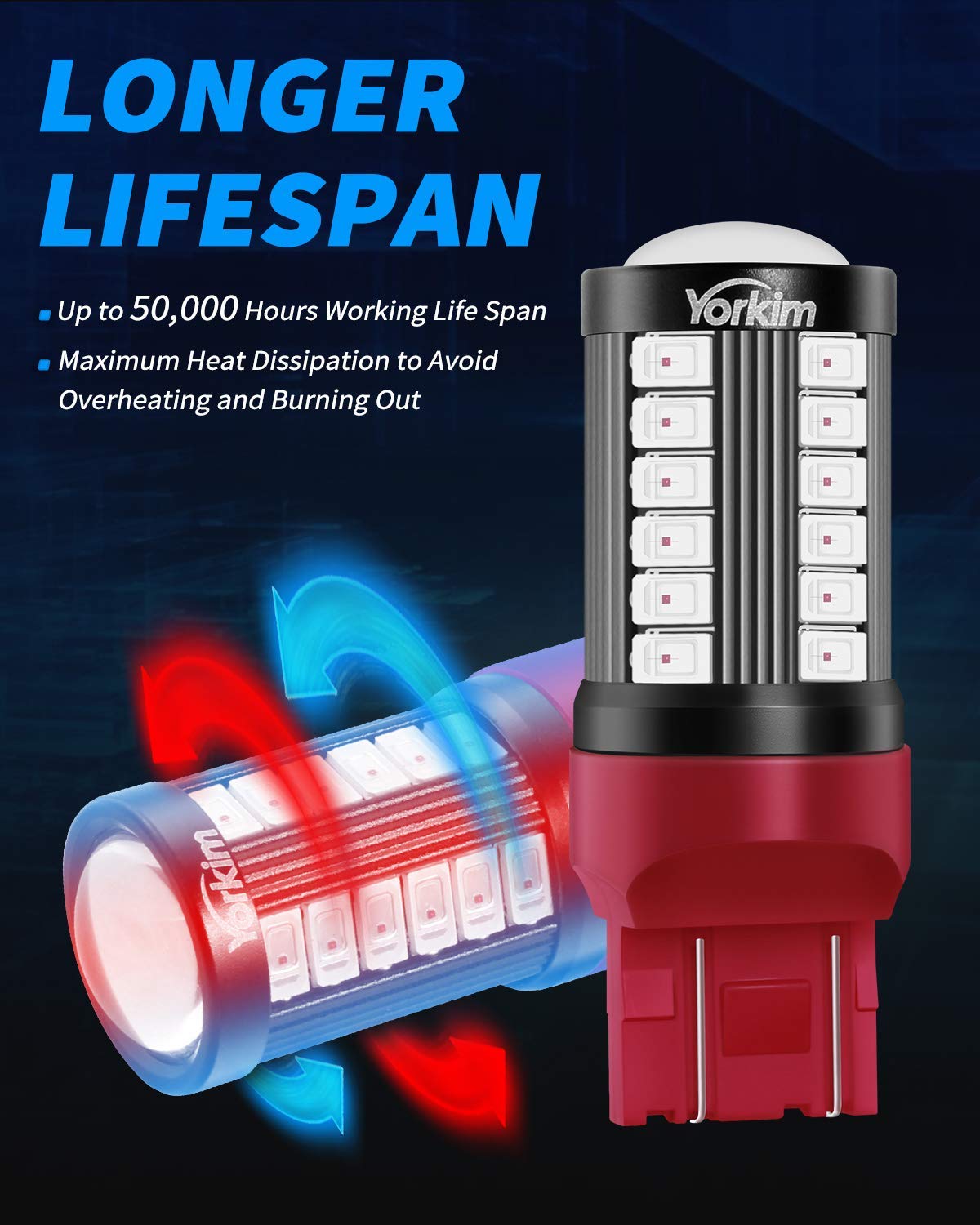 Yorkim 7440 Led Bulb Bright Red Lights, T20 Led Bulbs, 7443 Led Bulbs, 7441 Led Bulbs, W21W Led Lights, 7444 Bulbs, For Reverse/Backup/Brake Light - 5730 33 Smd Pack Of 2