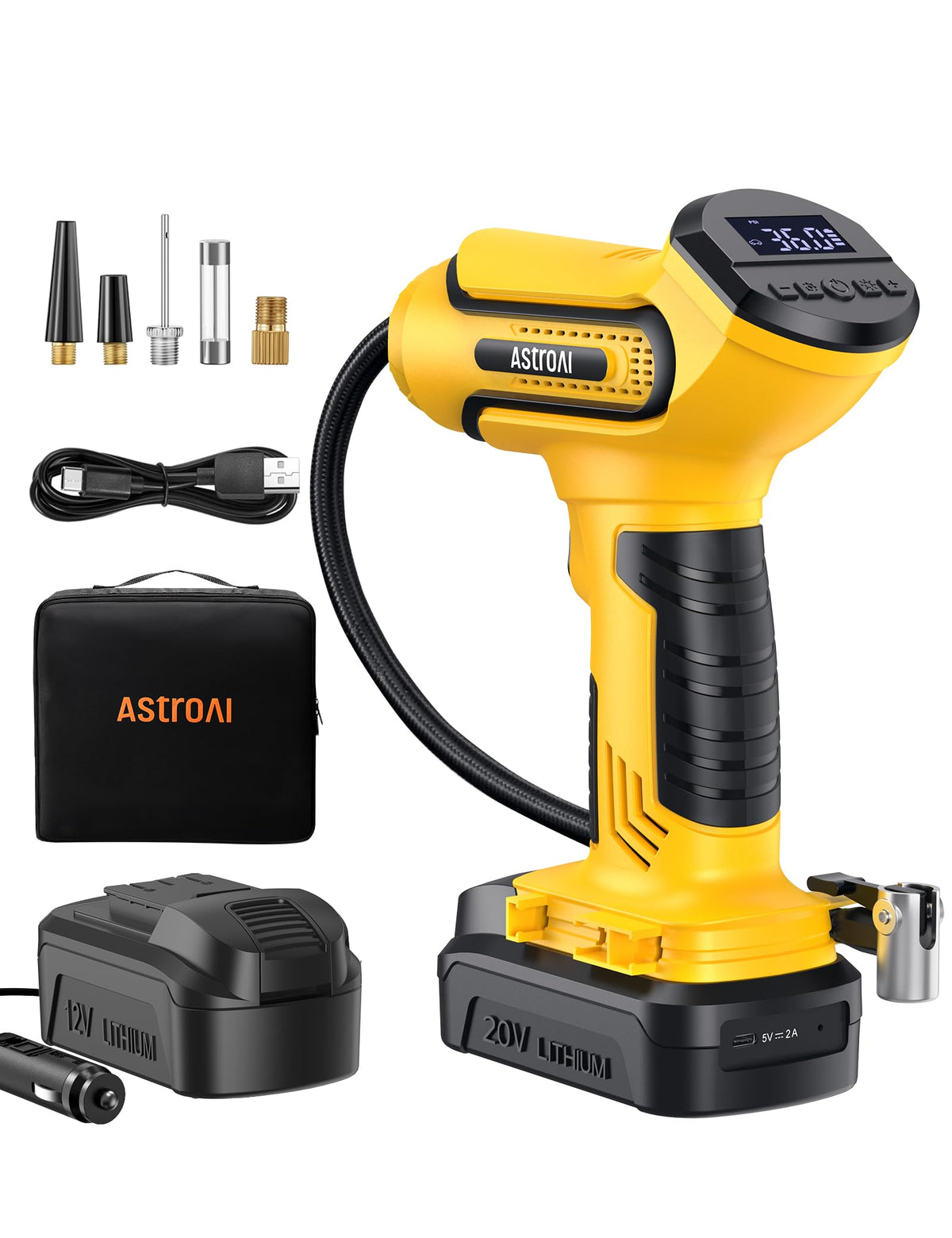 Astroai Tire Inflator Air Compressor Cordless Car Tire Pump With 20V Rechargeable Li-Ion Battery 150 Psi Portable Handheld Air P