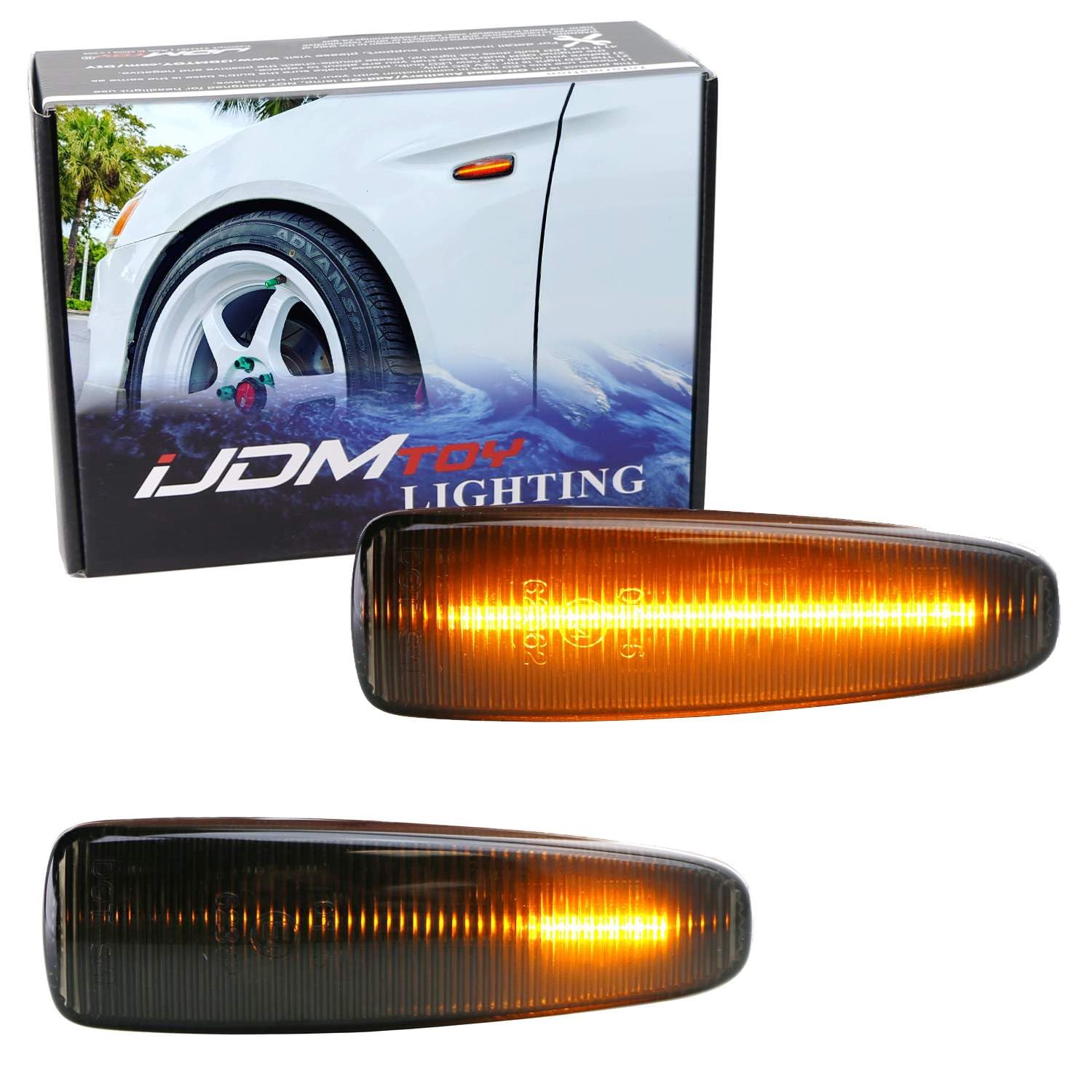 Ijdmtoy Smoked Sequential Blink Amber Led Side Marker Light Assembly Compatible With Mitsubishi Lancer Evo X Mirage Outlander Sp