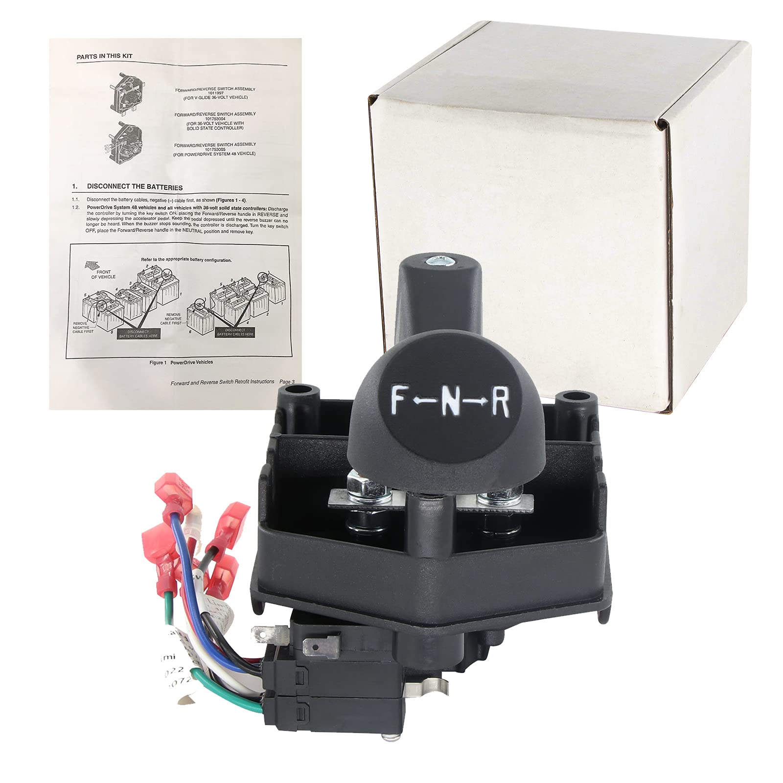 Golf Cart 48 Volt Forward Reverse Switch Assembly and Handle, Heavy Duty Forward and Reverse Switch, Fits Club Car DS Electric 1