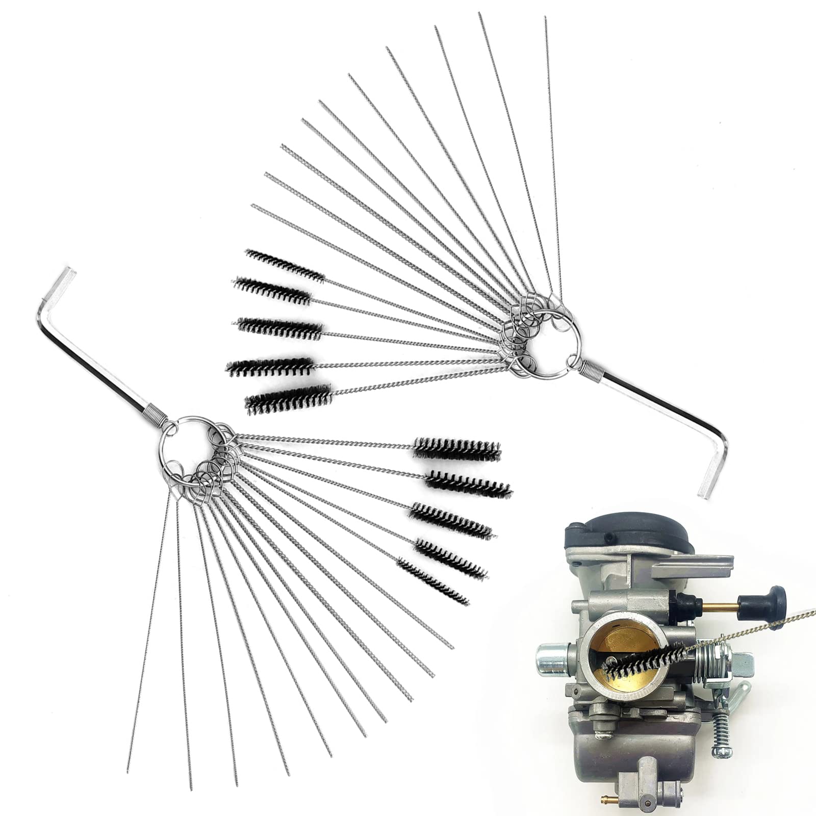 Carburetor Cleaning Tool Kits, Carburetor Dirt Jet Remove Cleaner, 10 Cleaning Needles With 5 Brush And 1 Throttle Wrench For Atv, Utv, Motorcycle Moped Welder Carb, (2Pcs)