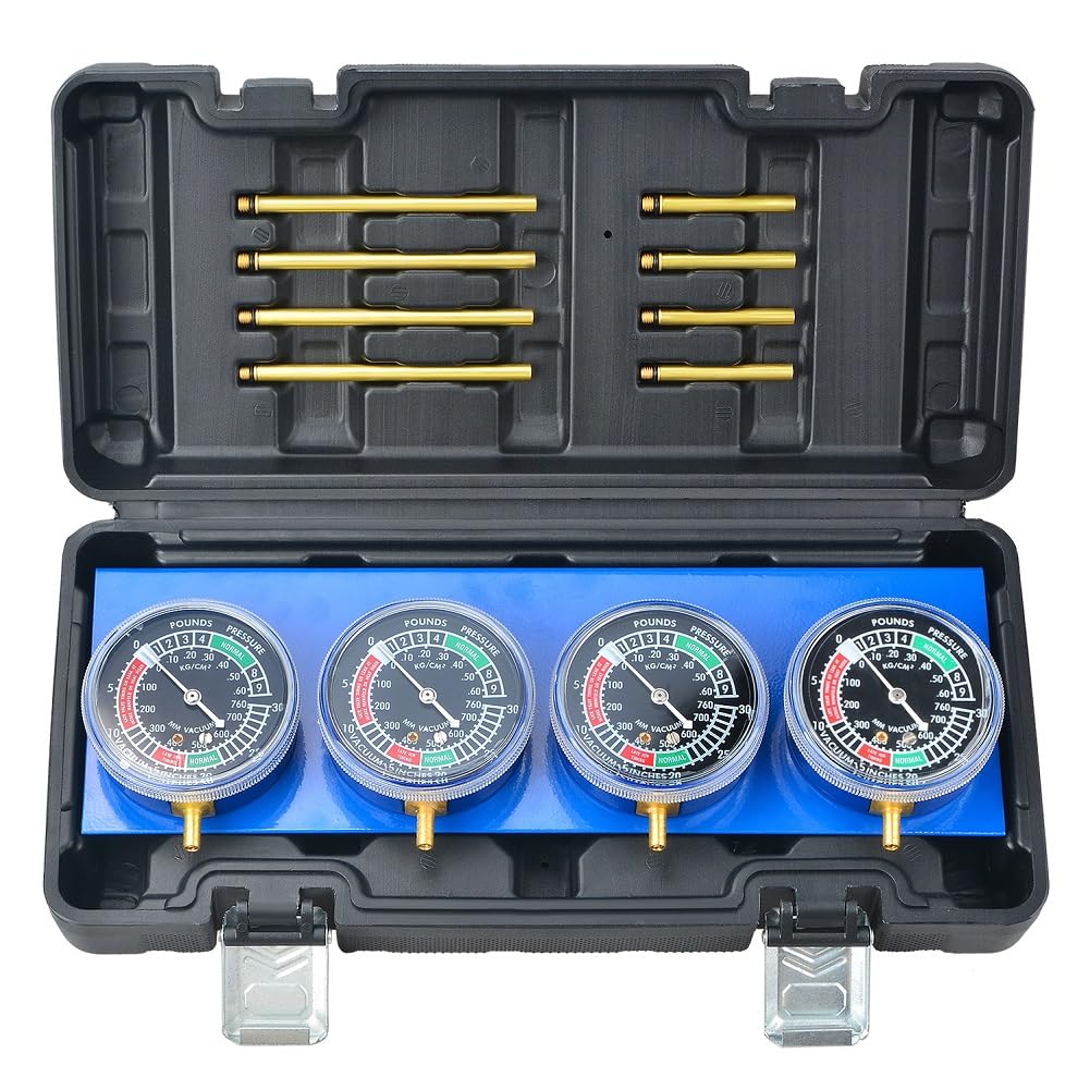 Prokomon Motorcycle Carburetor Synchronizer Tool Kit; Carb Synchronizer Tool With 4 Gauge And Plastic Case; Vacuum Carb Sync Tool For 2 Cylinder Or 4 Cylinder