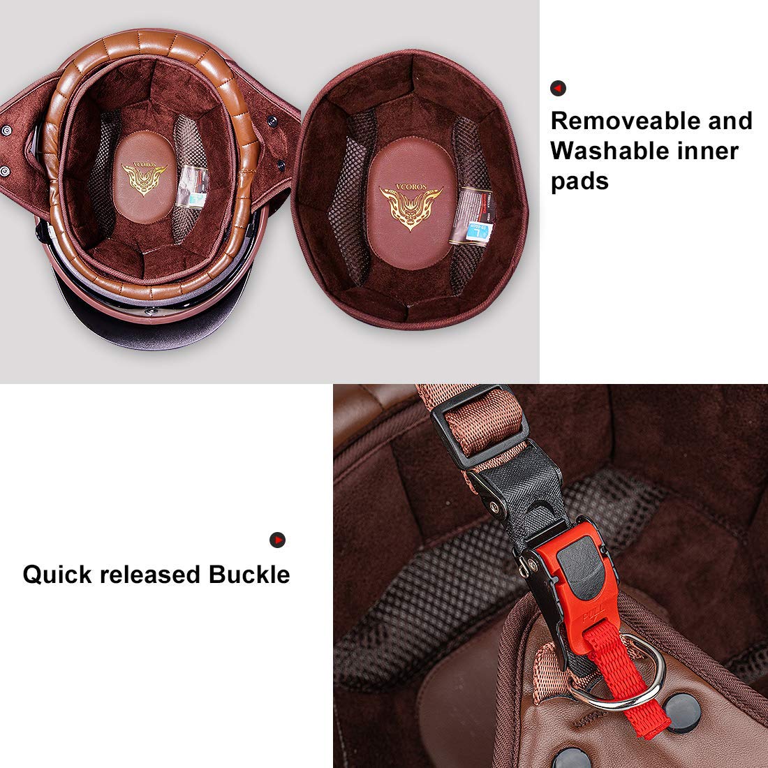 Vcoros Motorcycle Half Face Helmet Sun Visor Quick Release Buckle Dot Approved Adult Helmets For Cruiser Chopper Moped Scooter A