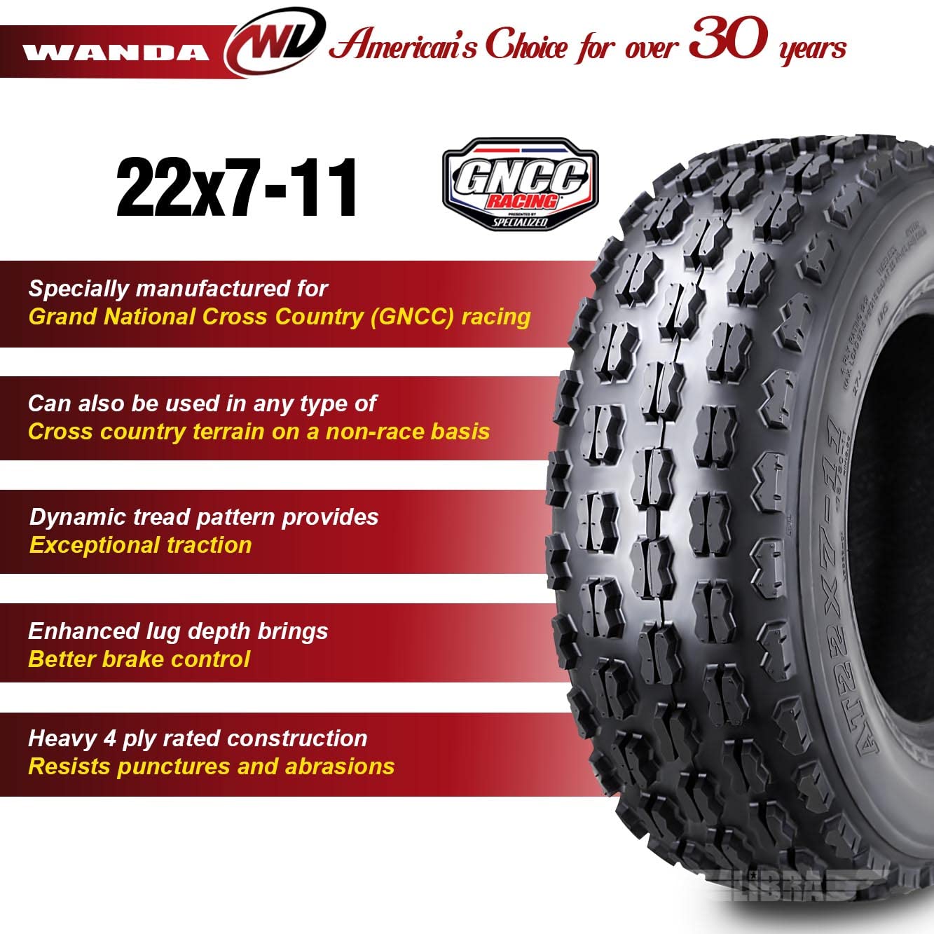 Set 2 Wanda Sport Atv Tires At 22X7-11 22X7X11 Gncc (Grand National Cross Country) Race Tire Tires For Honda Recon 250 Suzuki Oz