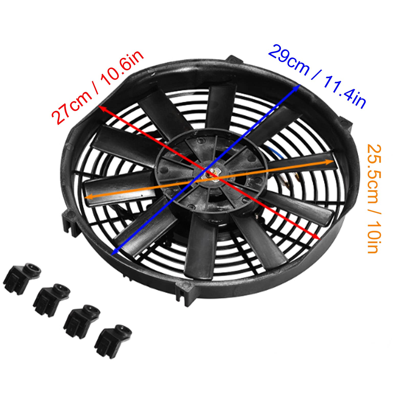 Acouto 10In Slim Electric Fan Automotive 24V Slim Electric Cooling Fan Radiator 80W 2100Rpm 10 Straight Blades Universal For Car