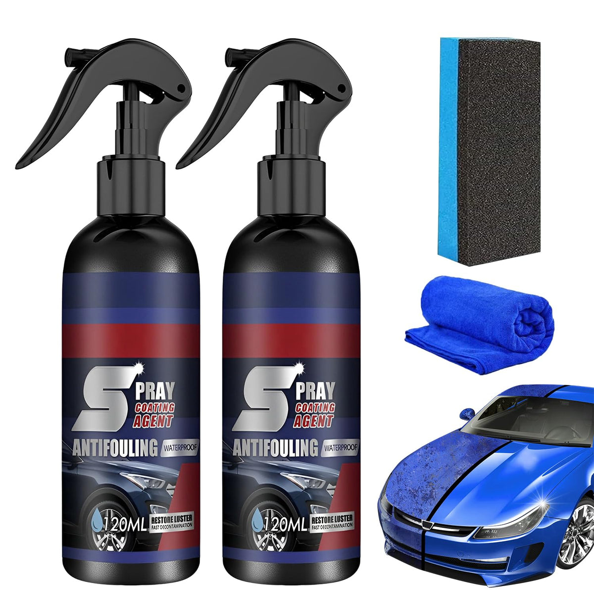 Multi-Functional Coating Renewal Agent, 3 in 1 Ceramic Car Coating Spray, 120ML High Protection Quick Car Coating Spray Fast-Act