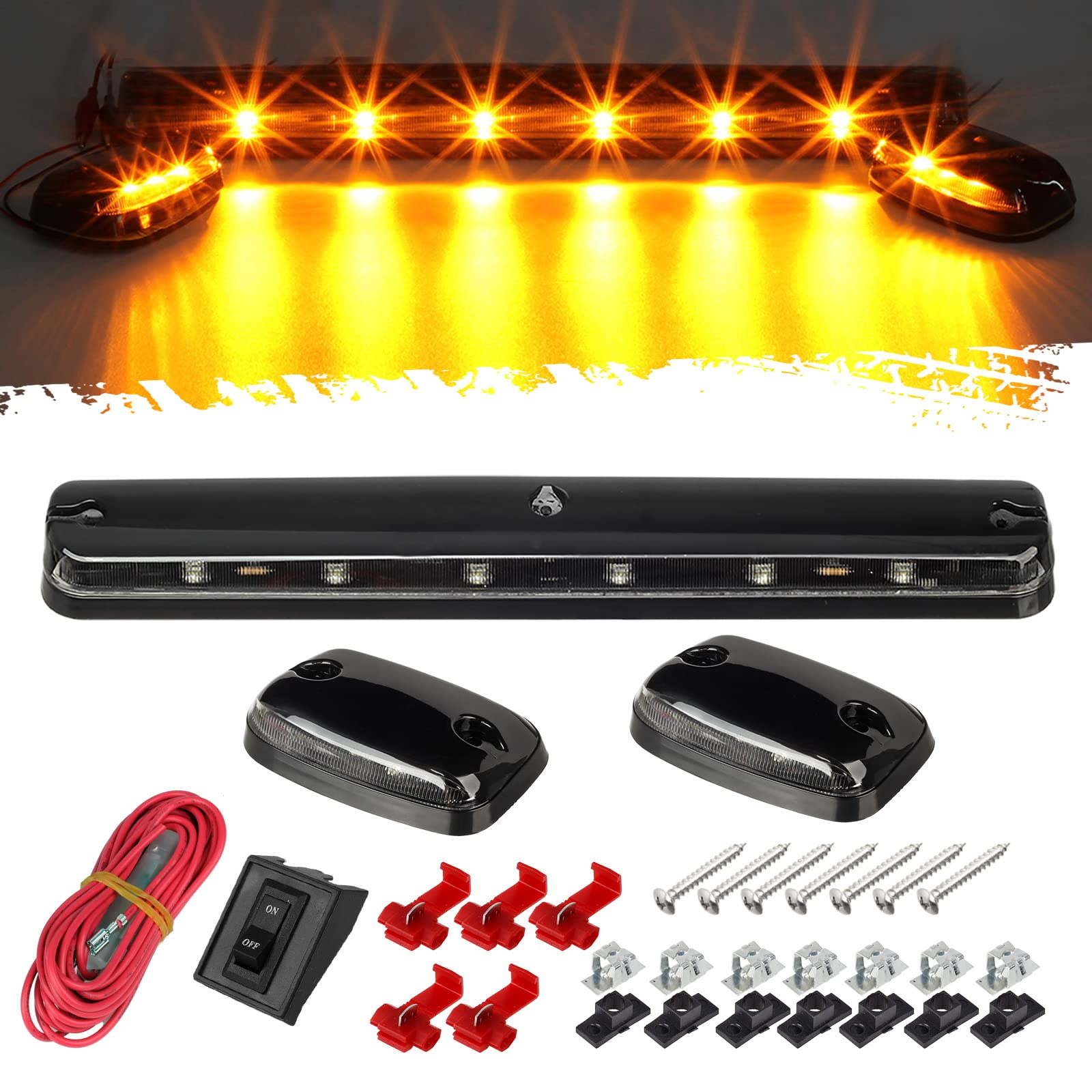Partsam 3Pcs Clear Lens Cab Roof Marker Lights 12Led Amber Top Assembly Light Compatible With Silverado/Sierra 1500 2500 3500 25