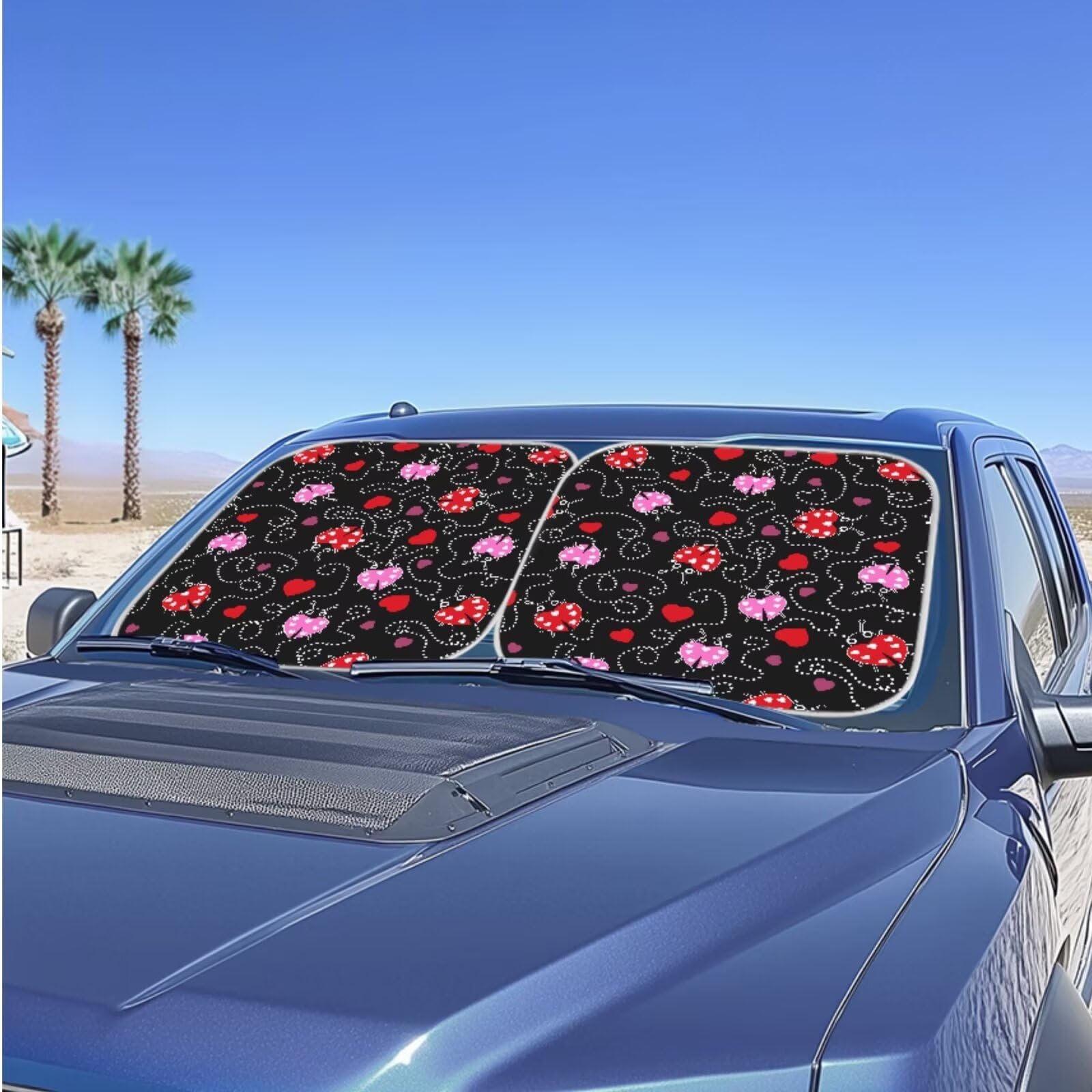 Huisefor Ladybug Print Car Windshield Sunshade For Women Foldable Car Sun Shade For Front Windshield Easy To Install Automotive