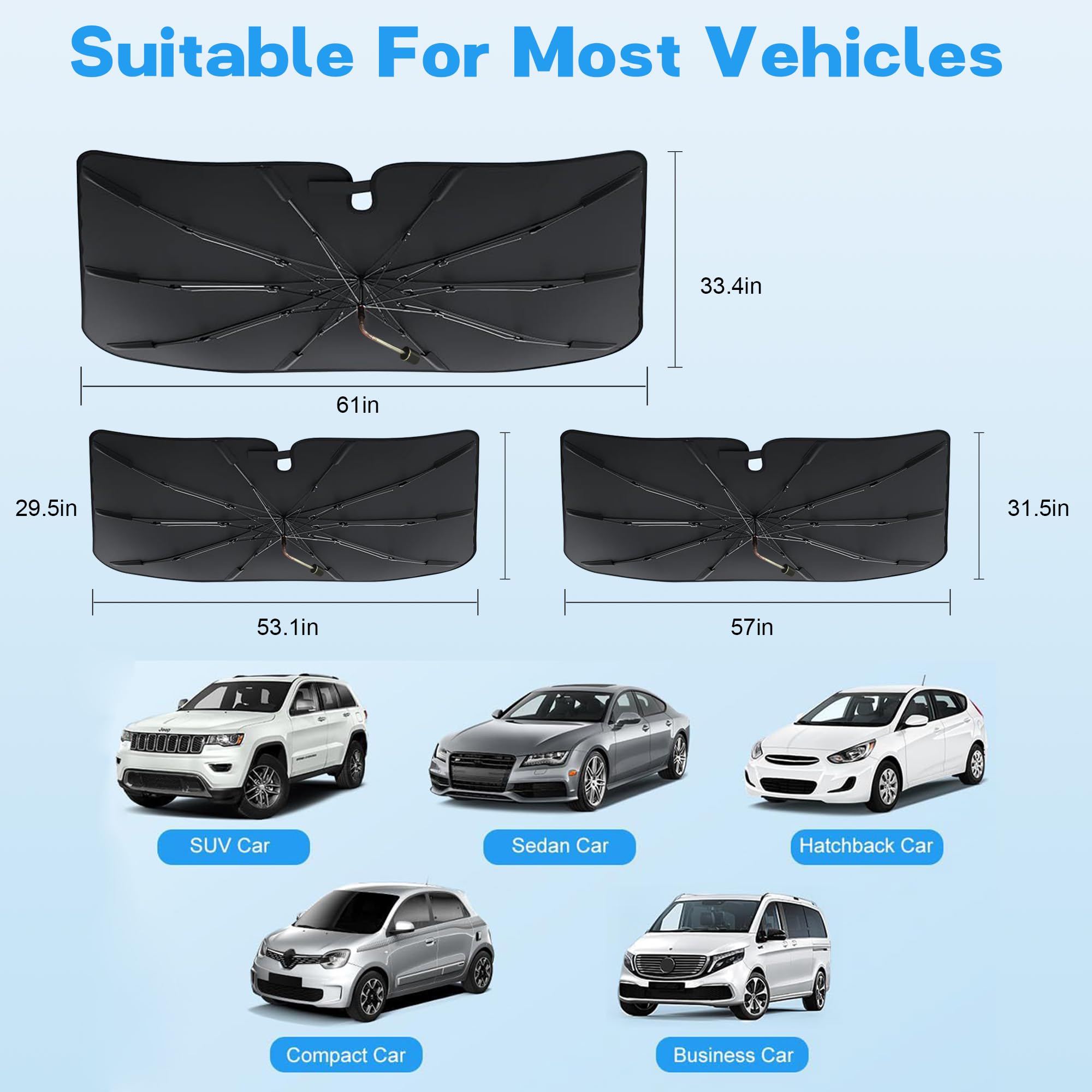 Windshield Sun Shade Umbrella, Portable Foldable, Spring Structure Wind Shield, Front Window Sunshade, Protect from Sun Rays Car