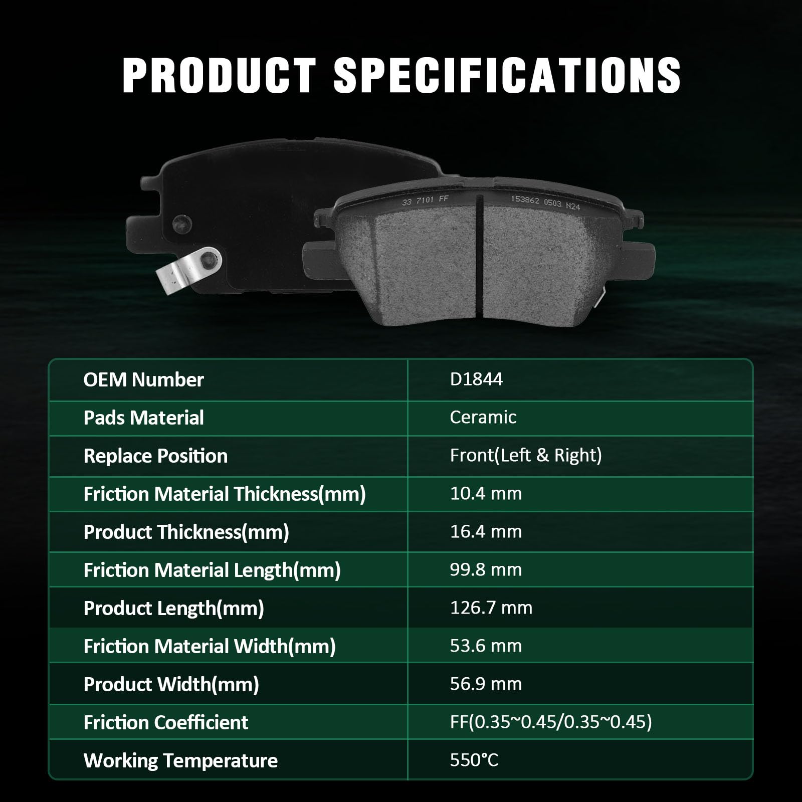 Automuto 4Pcs Front Ceramic Disc Brake Pads Set D1844 For Chevrolet Bolt Ev 2017-2021, Cruze 2016-2019, Volt 2016-2019