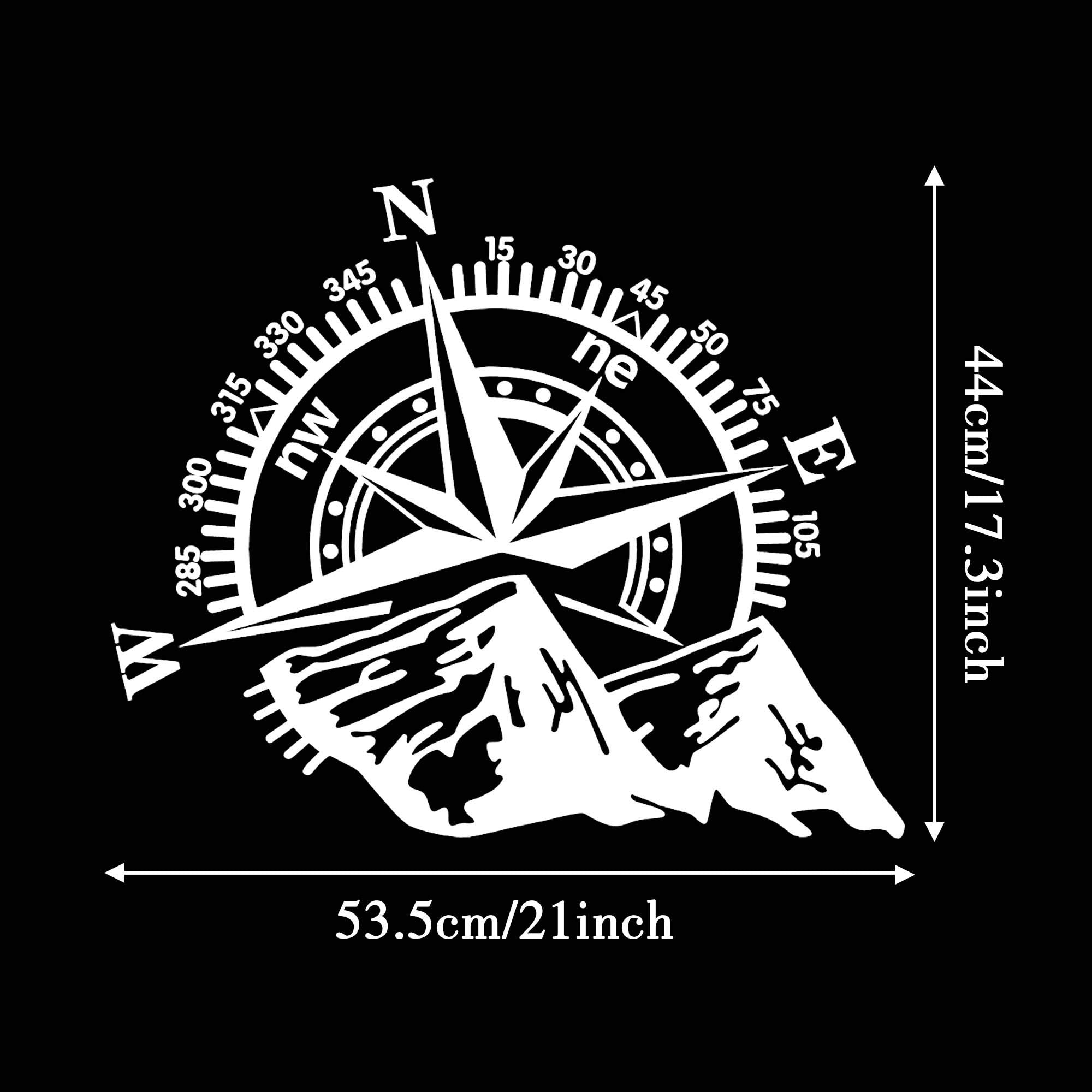 Tomall 21''X17.3'' Mountain Compass Stickers Decal For Car Hood Auto Compass Graphics Stickers For Suv Off-Road Vehicles Car Body Side Door Trunk Universal Waterproof Vinyl Car Stickers (White)