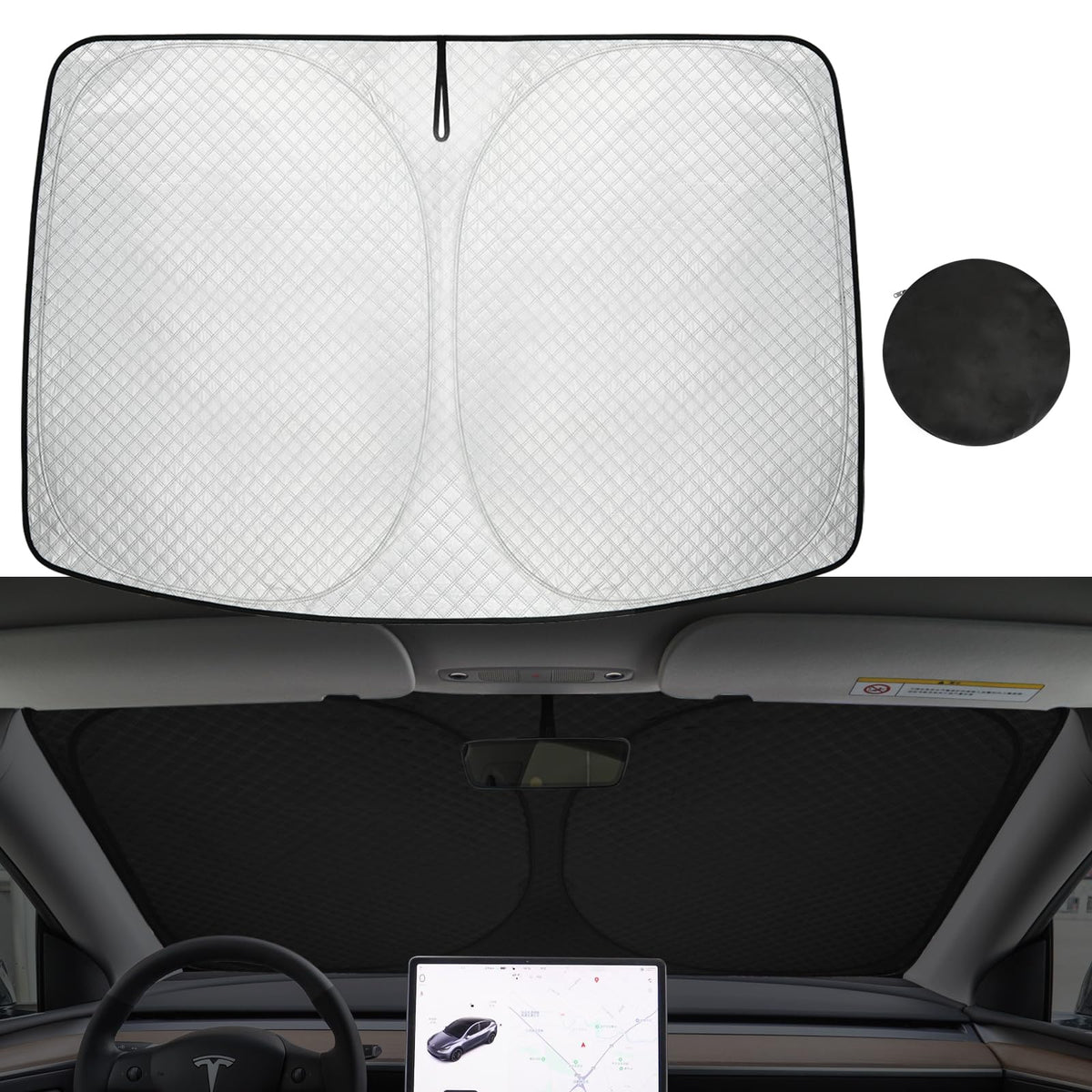 SIGLIN 2025 Sunshade for Tesla Model Y and Model 3 Accessories 2024 Windshield Sun Shade Heavy Duty Sun Visor Protector, Front W