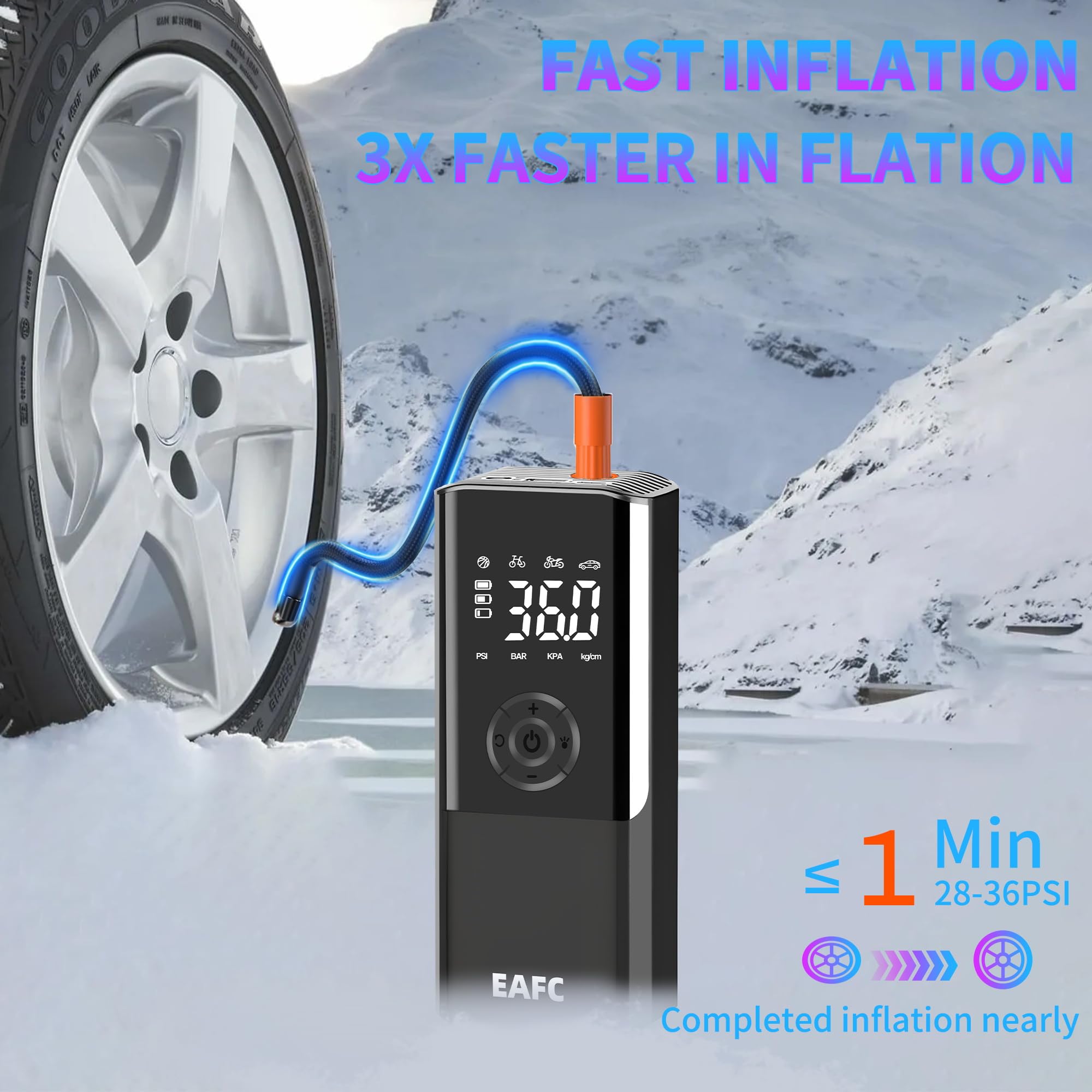 Tire Inflator Portable Air Compressor With Digital Pressure Gauge, 12V Smart Air Pump For Car Tires, Motorcycle, Suv, Electric B