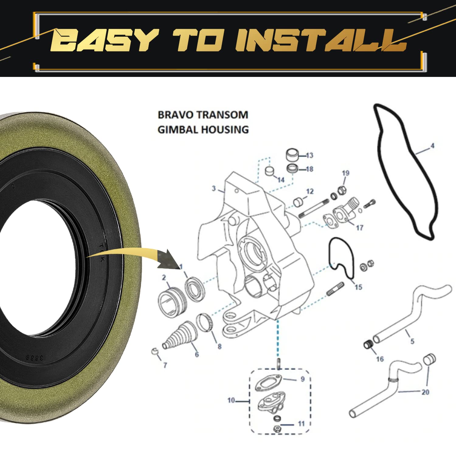 For Mercruiser Gimbal Bearing Grease Seal Alpha One Gen 1 & 2 Bravos I,Ii & Iii, Replaces 26-88416, Glm 85910, Sierra 18-2094