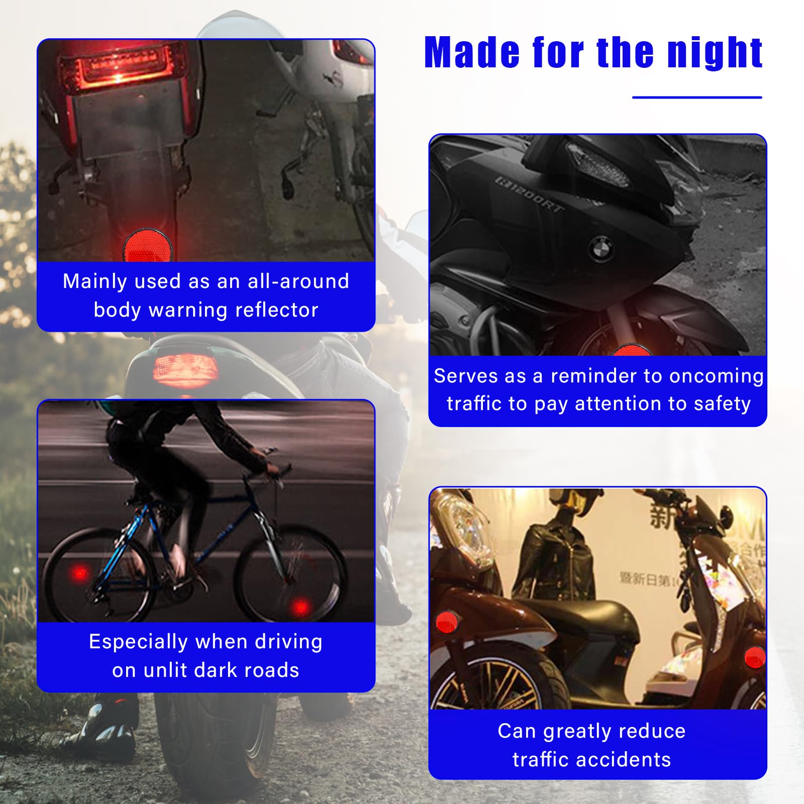 Dickno 2 PCS M6 x 1.0 Motorcycle Reflectors, Plastic Screw Mount Reflective Warning Reflector, Universal Motorbike Rear Safety R