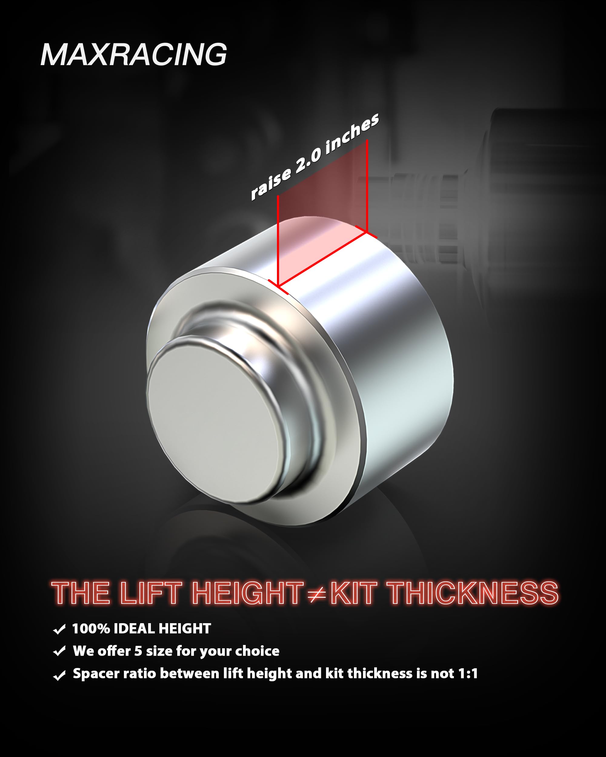 Maxracing 2'' Rear Leveling Kit & Rear Lift Spacers Compatible With 2009-2025 Dodge Ram 1500 | 2000-2020 Tahoe | 2000-2020 Subur