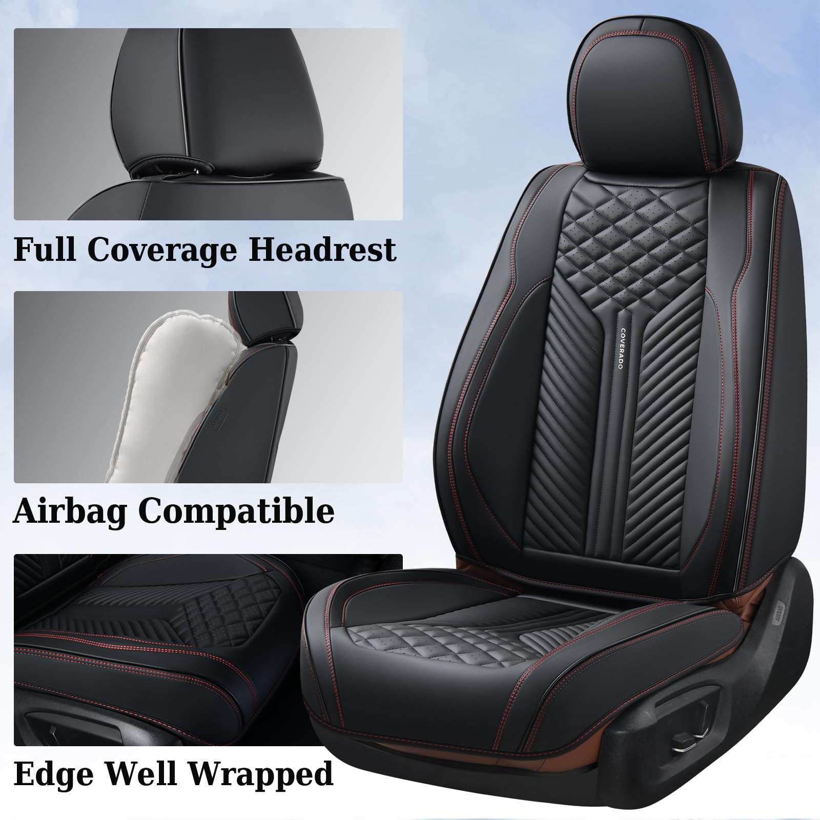 Coverado Car Seat Covers Full Set, 5 Seats Leather Seat Covers For Cars, Waterproof Front And Rear Car Seat Protectors Cushions