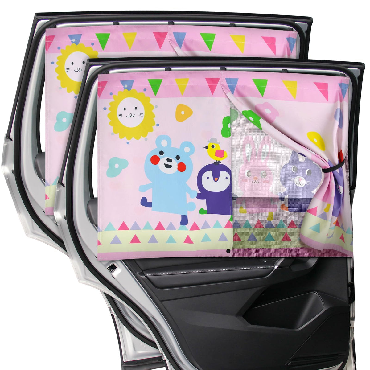 Car Window Shade For Baby, 2Pcs Magnetic Auto Sun Shades For Side Windows Double Layer Full & Half Shade Options, Cute Patterns