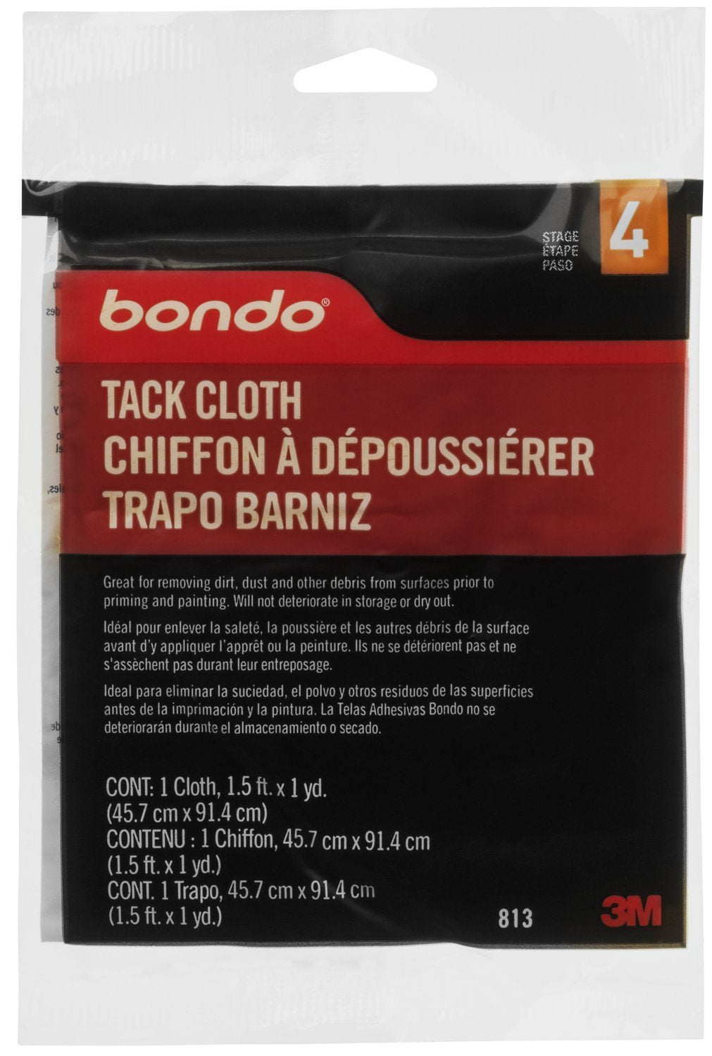 Bondo Tack Cloth, Great For Removing Dirt, Dust And Other Debris From Surfaces, 1 Cloth, 1.5 Ft X 1 Yd (813)
