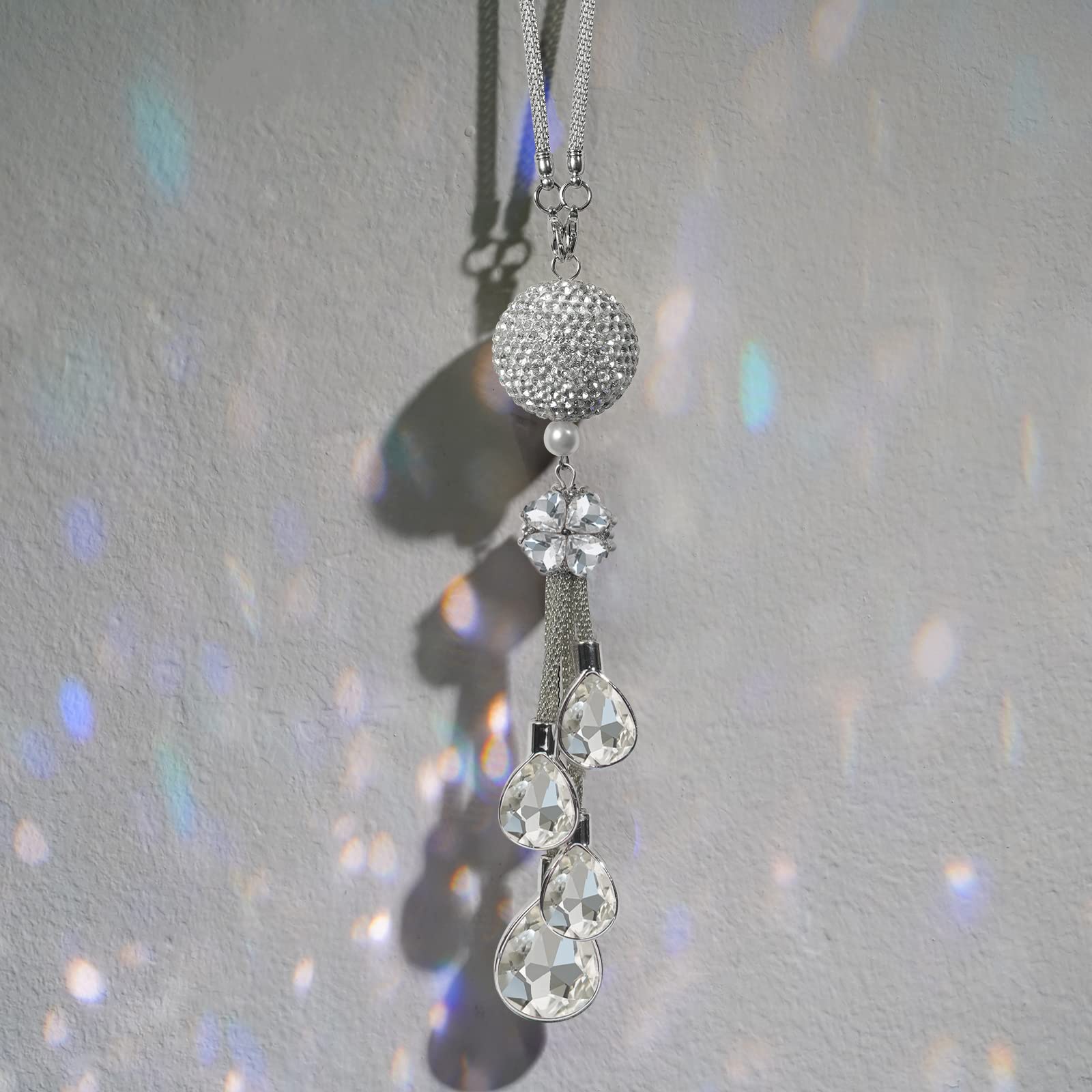 Bling Car Accessories For Women And Man,Cute Decor Women,Lucky Crystal Sun Catcher Ornament,Rear View Mirror Ball Charm (30 Mm Clear) (White)