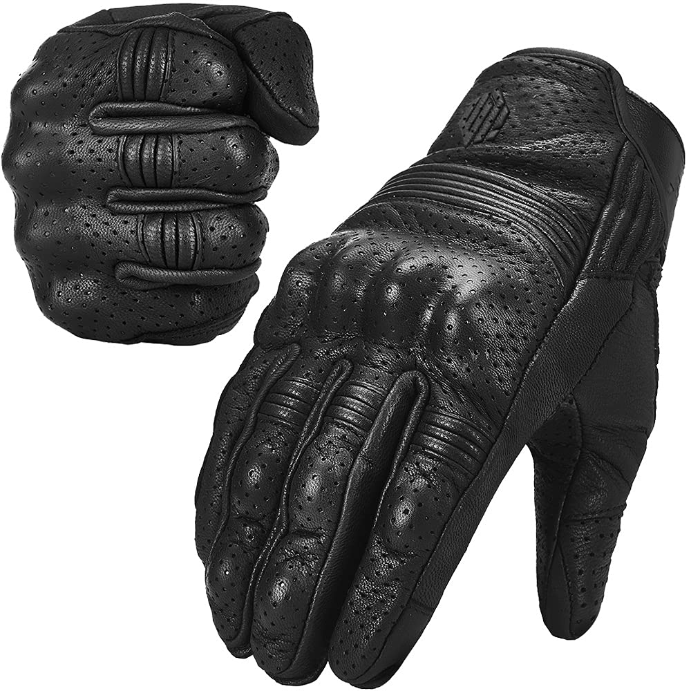 Ilm Goatskin Leather Motorcycle Motorbike Powersports Racing Gloves Touchscreen For Men And Women Model Dn01(Xl, Black Perforated)