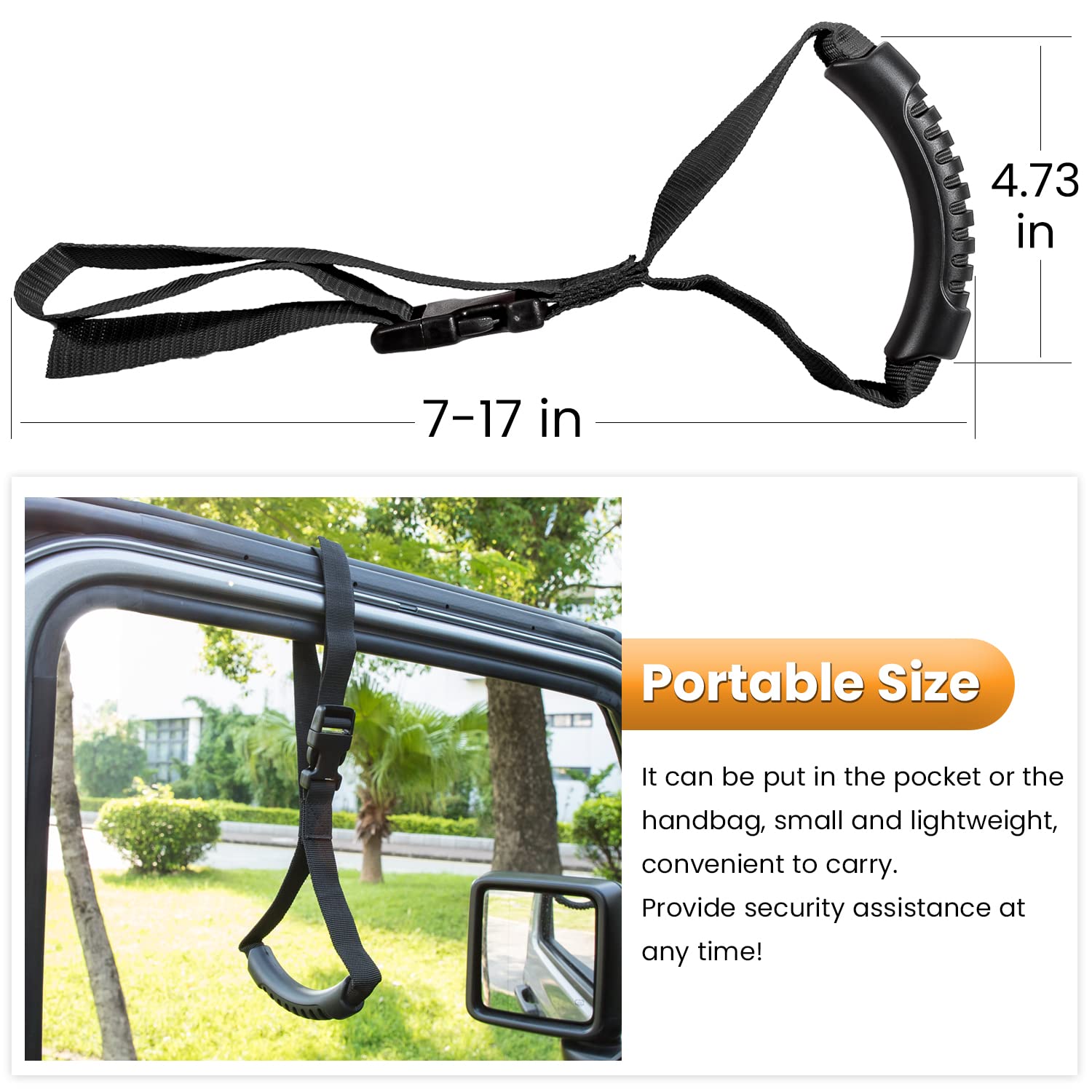 E-Cowlboy Auto Cane Grab Handle Adjustable Standing Aid Safety Handle Portable Vehicle Support Grab Bar Nylon Grip Handle Mobility Assist Device (Black)