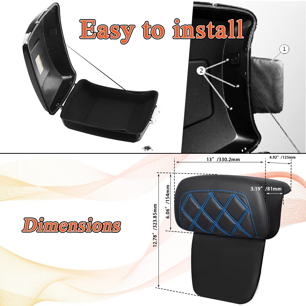 FOVPLUE Backrest Pad,Chopped Razor Tour Pack Backrest Pad for Harley Touring 2014-2024,for CVO Road Glide Road King Street Glide