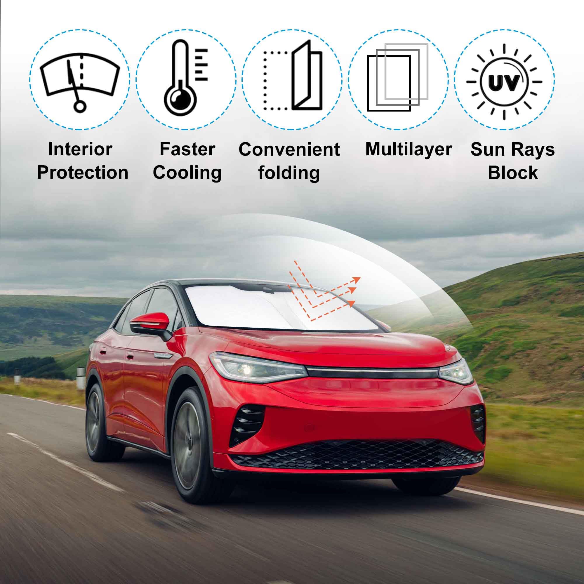 Yycke Windshield Sun Shade Accessories Compatible With 2021-2023 2024 2025 Vw Id.4 For Volkswagen Foldable Sunshade Sun Visor Bl