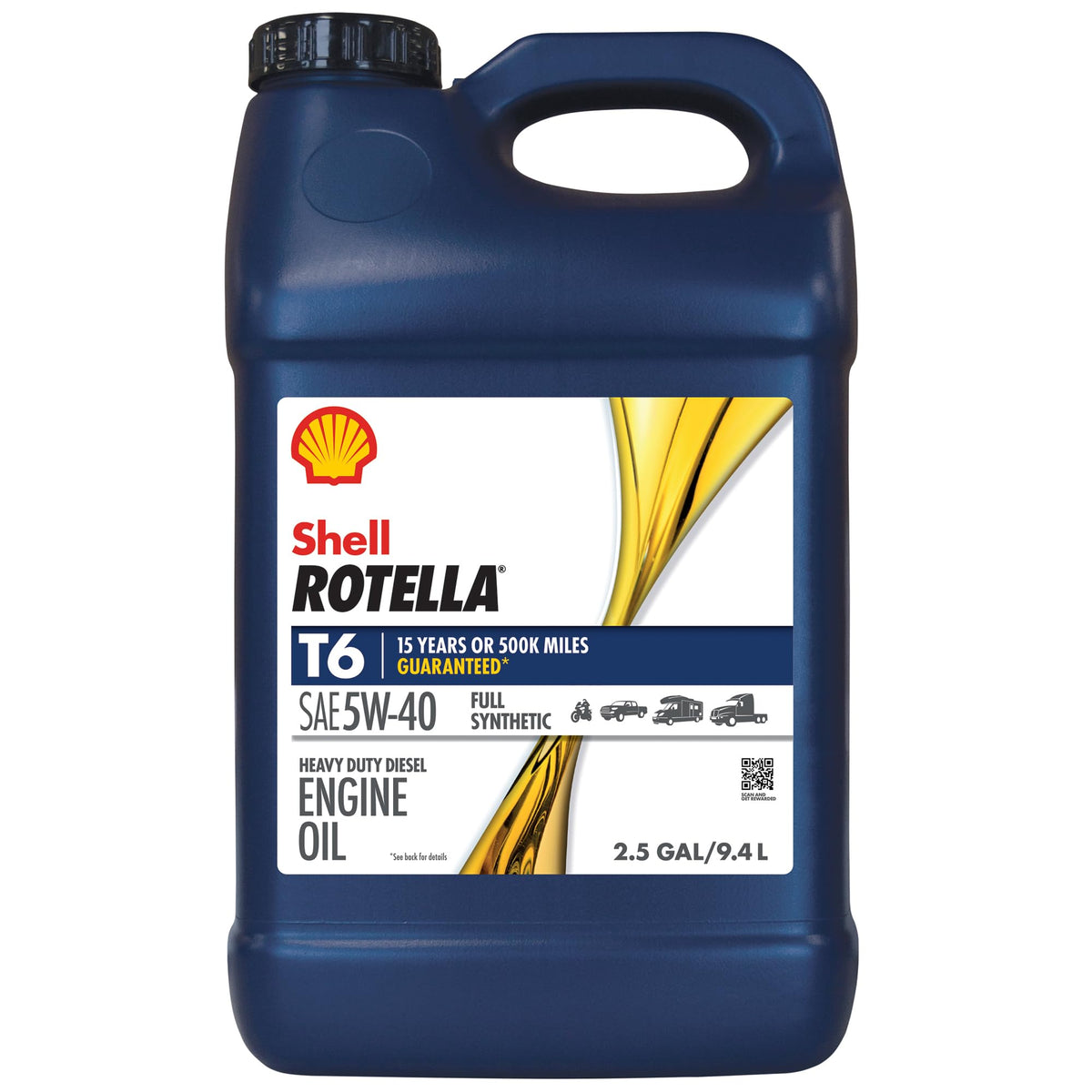 Shell Rotella T6 Full Synthetic 5W-40 Diesel Engine Oil (2.5-Gallon, Case Of 2)