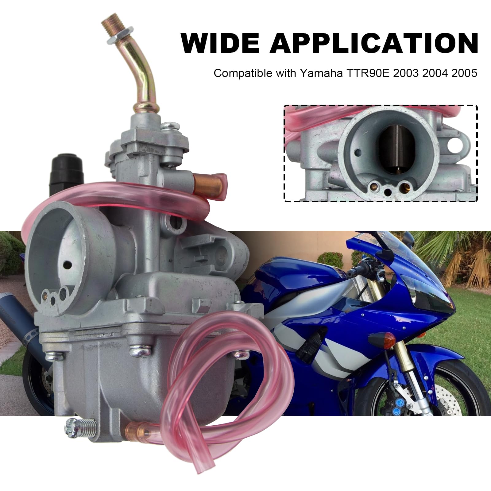 TTR90 Carburetor with Air Filter and Valve Petcock Replacement for Yamaha TTR90E 2003-2005, TTR90EV 2006, TTR90EW 2007 Carb, 5HN