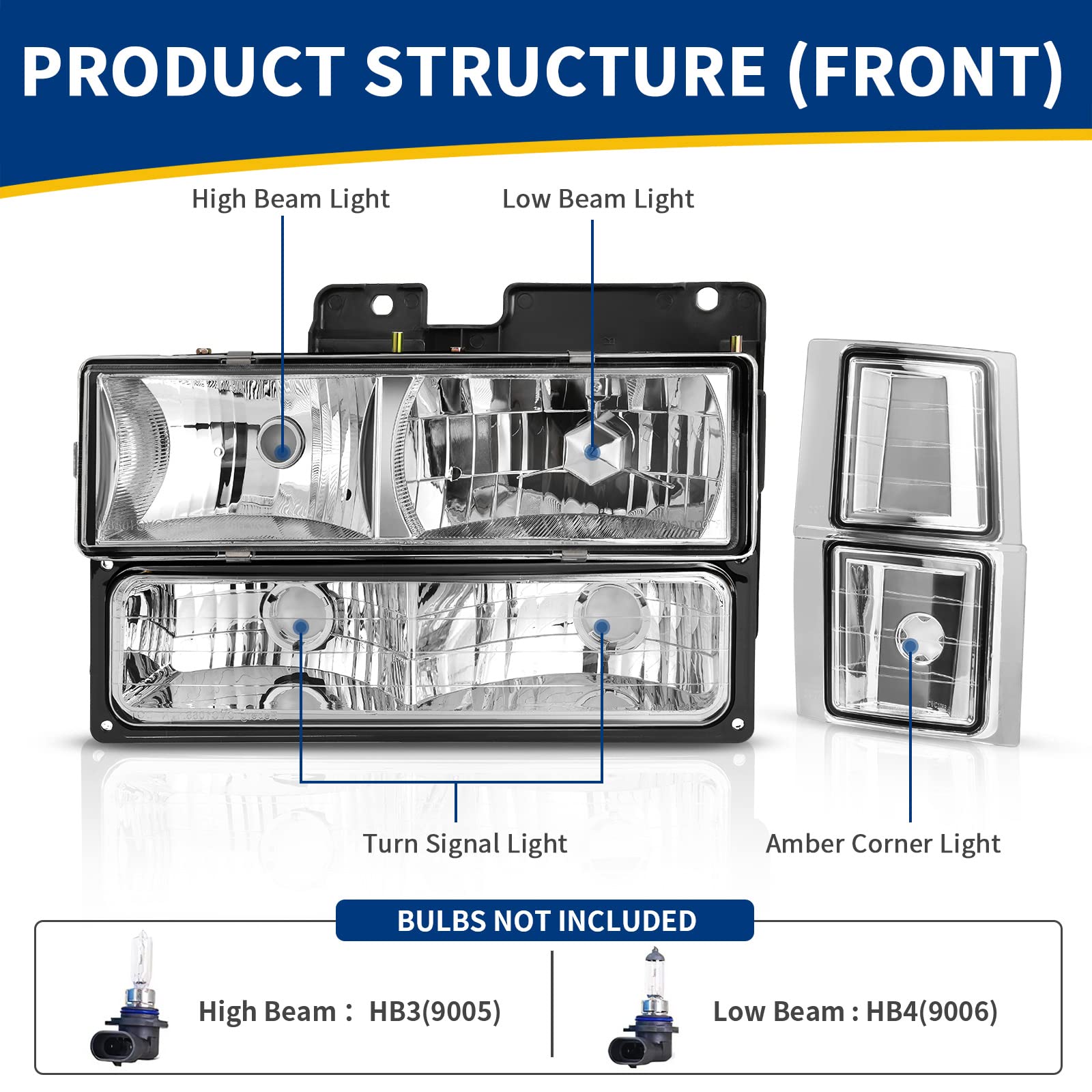 Autosaver88 Headlight Assembly Compatible With 1994-1999 Chevy C/K Series C1500 C2500 C3500 K1500 K2500 K3500 Tahoe Suburban Sil