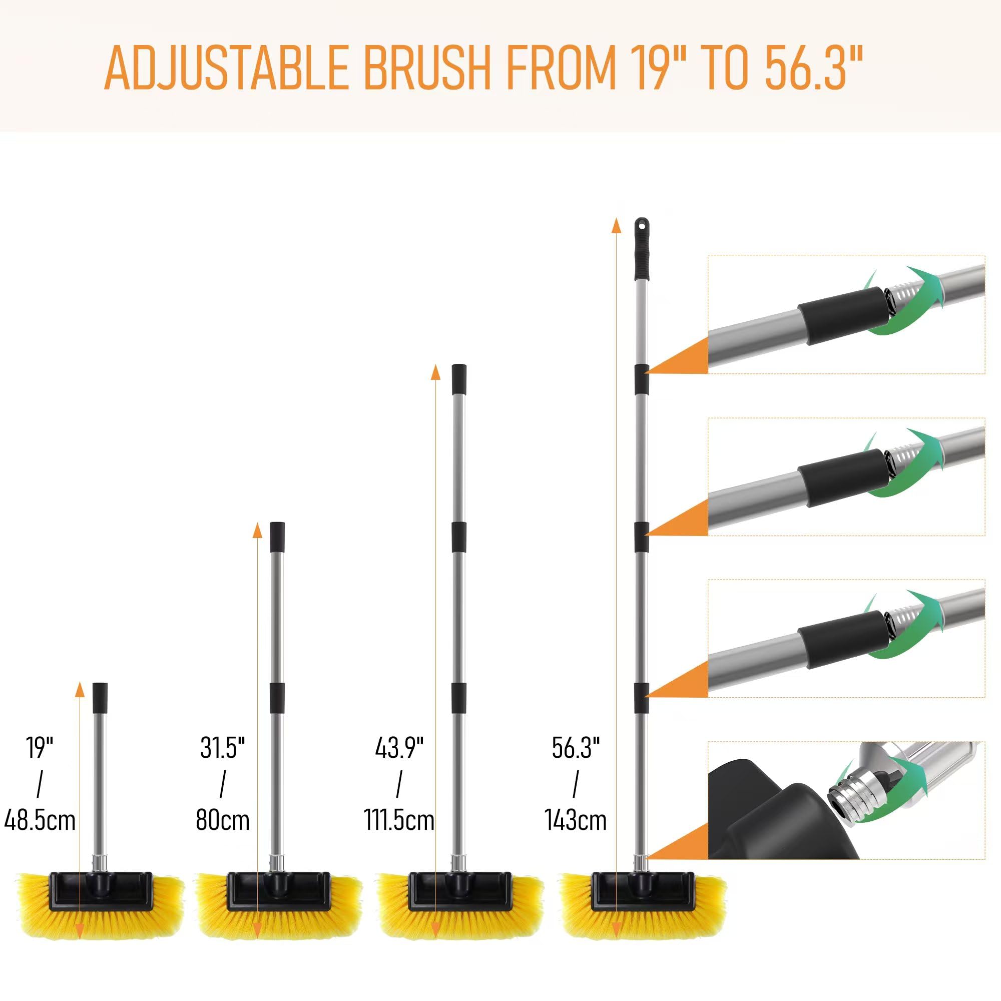 Yuloosi Car Wash Brush With 56'' Long Handle | Car Wash 12'' Dip Soft Five-Sided Brush | No Scratch Soft Bristle Brush For Car,