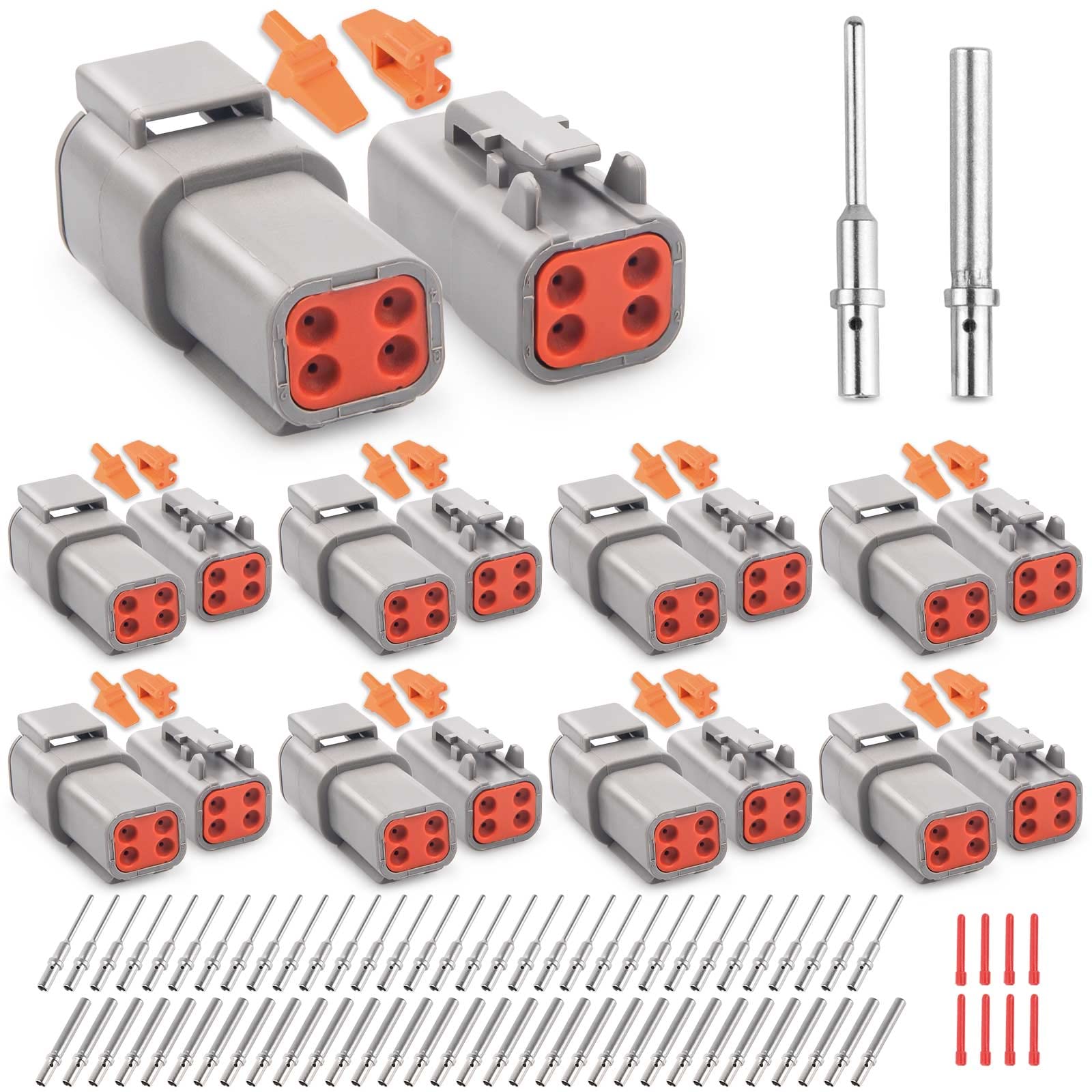 JRready Deutsch DTM Connector 4 Pin 8 Kits, ST6330-401 DTM Connector Kit with Size 20 Solid Contacts 20-22AWG, Waterproof Automo