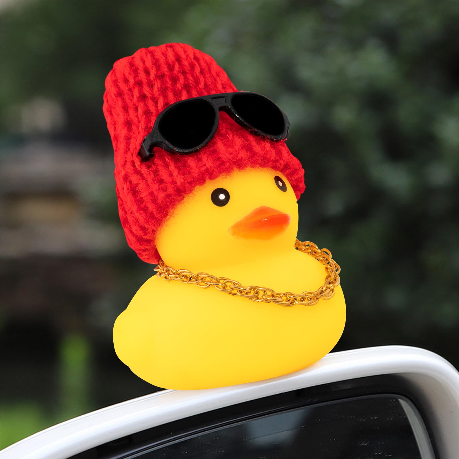 Wonuu Rubber Duck Car Ornaments Yellow Duck Car Dashboard Decorations With Propeller Helmet For Christmas Decor And Home Decorations For Adults (U-Red)