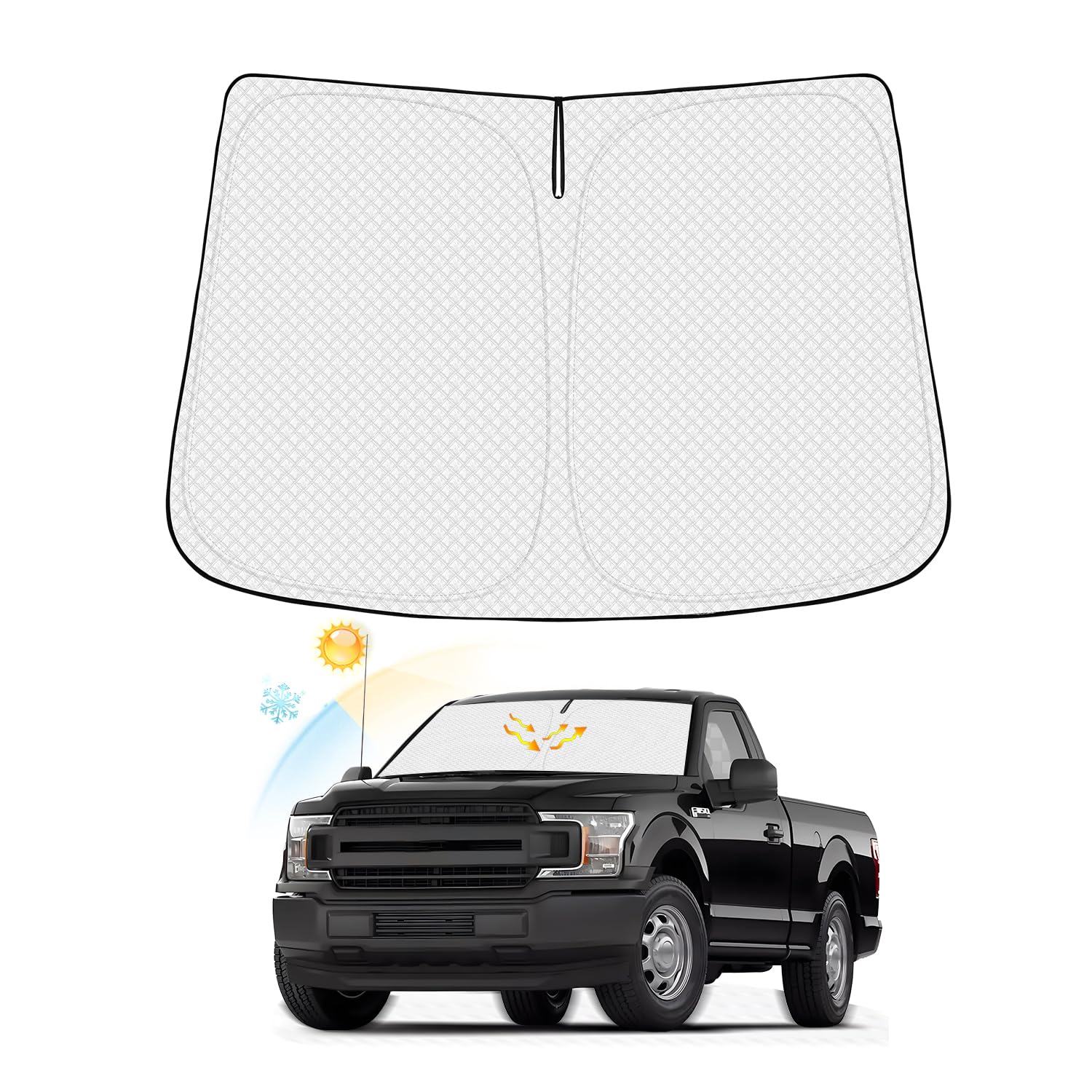 Canvcle Windshield Sun Shade For 2017-2022 Ford Super Duty F250 F350 F450 F550 Thicken 6-Layer Foldable Front Window Sunshade Su