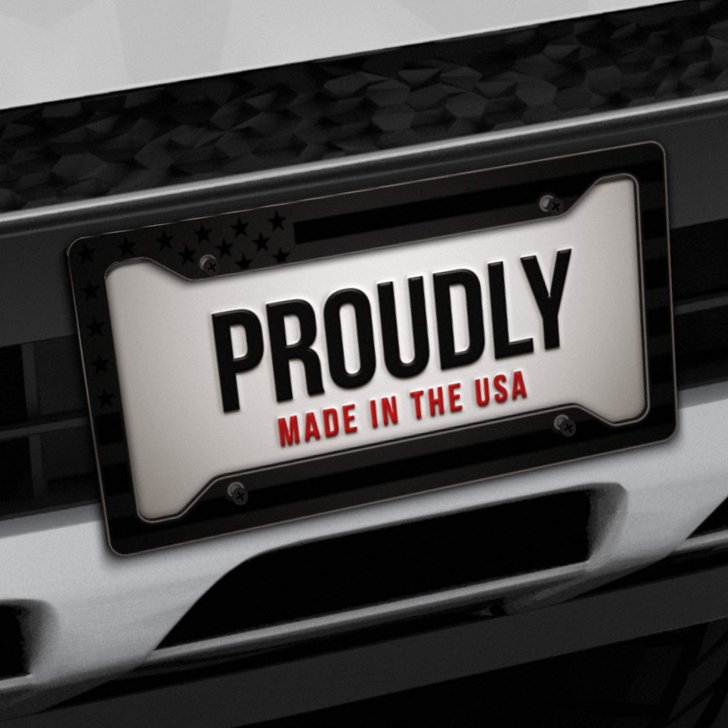 Jass Graphix Almost Invisible American Flag License Plate Frame - Black On Black - Tactical- Car Tag Frame