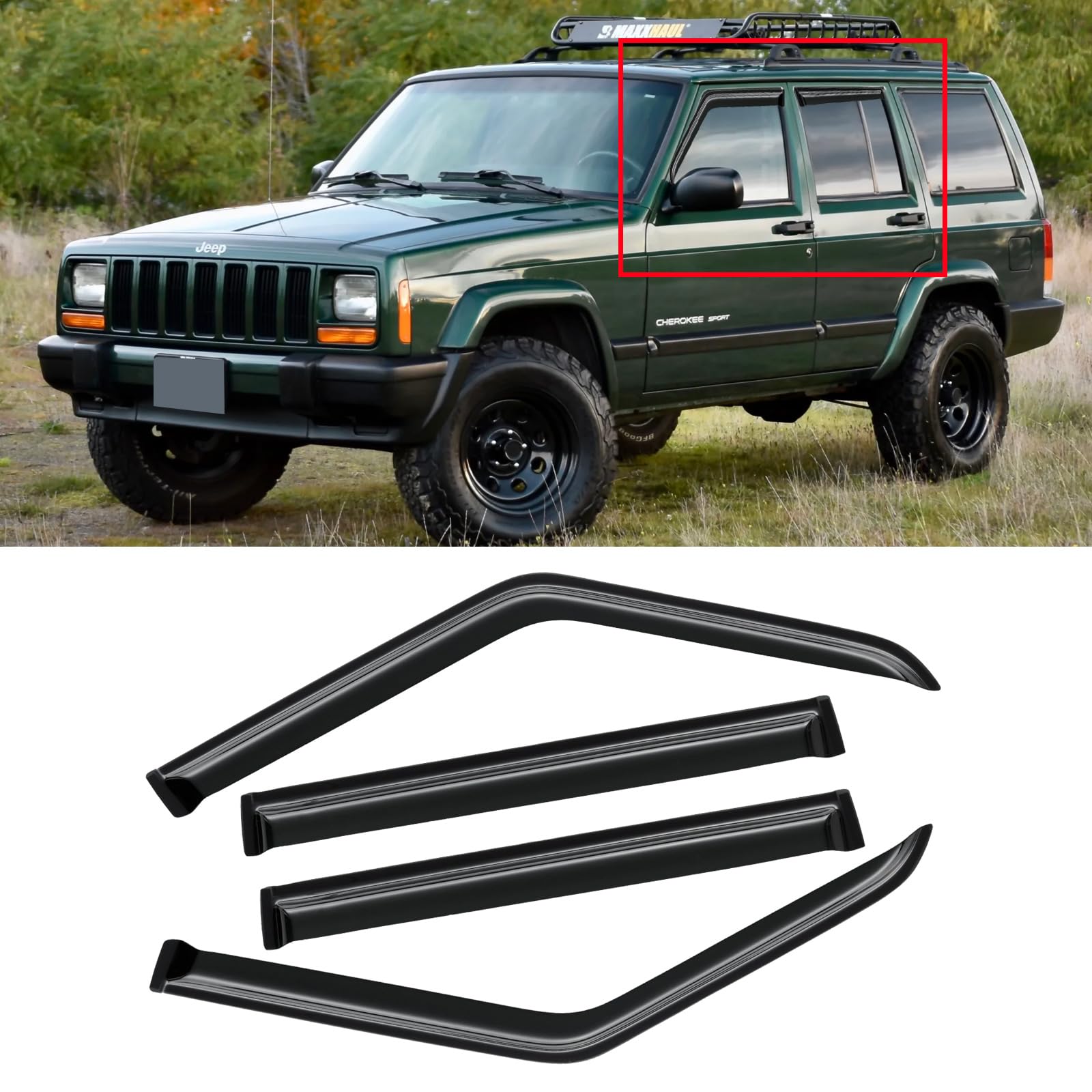 Window Visor For Jeep Cherokee 1984-2001 (Excludes Limited Model), Out-Channel Rain Guards Shields Vent Deflector Shade Wind Dar