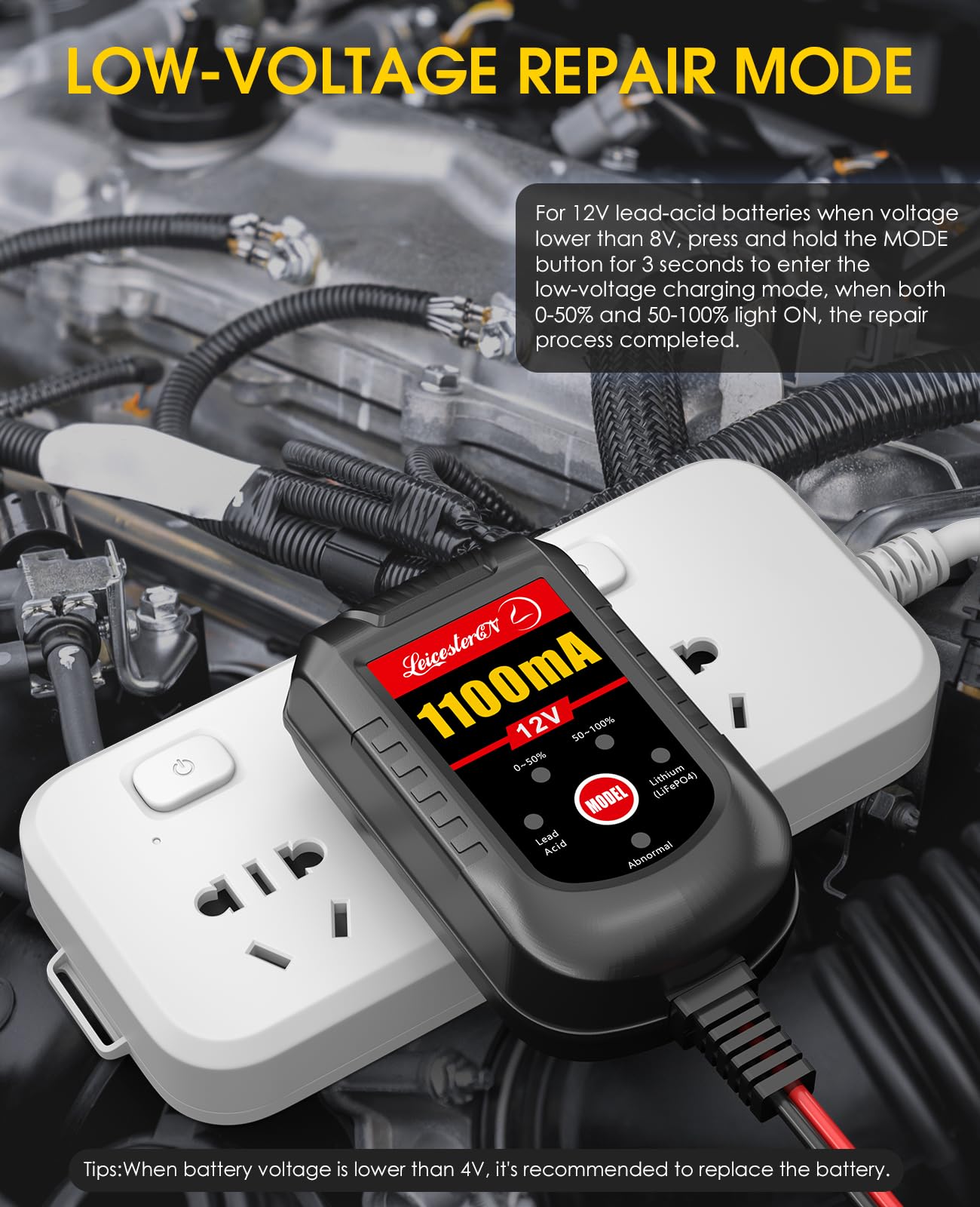 Trickle Battery Charger 12V 1100Ma Smart Car Battery Charger Battery Maintainer Float Charger For Motorcycle Lawn Mower Tractor