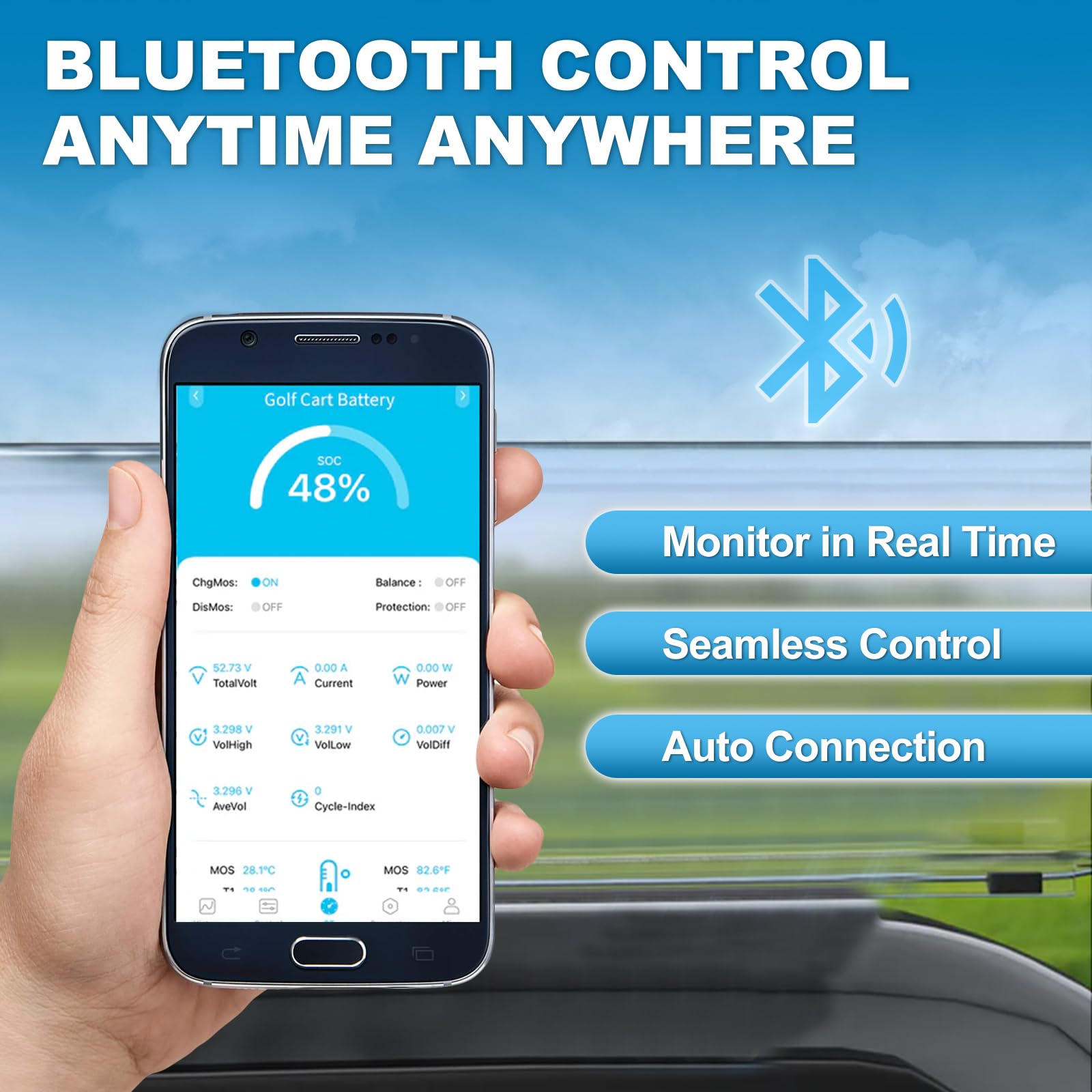 Weize 48V 105Ah Golf Cart Bluetooth Lifepo4 Battery (Replace 6X8V Gc8) With 48V 18A Lithium Batteries Charger, 200A Bms, Grade A